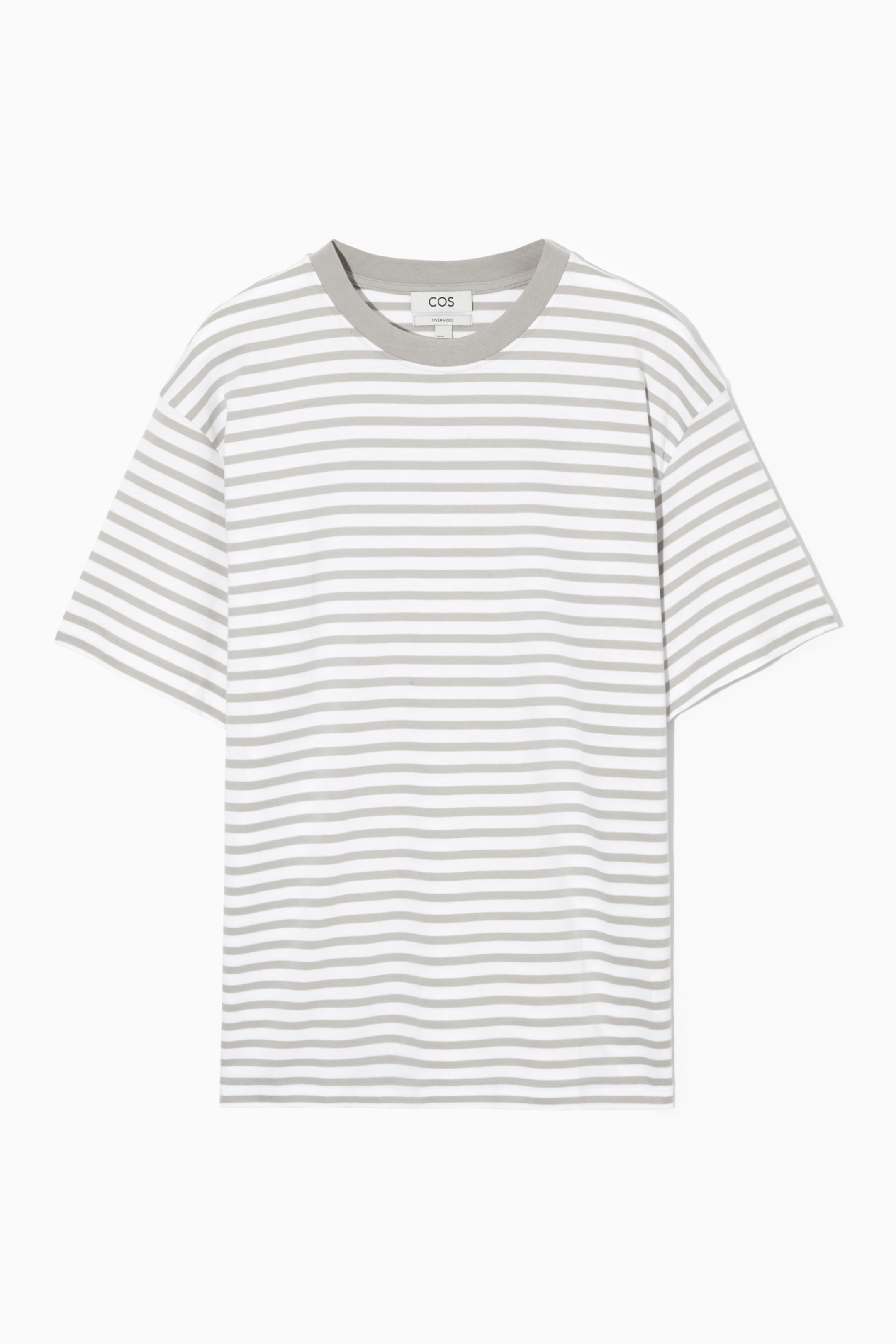 Se større billede: T-SHIRT I BOMULD – OVERSIZED - WHITE / GREY / STRIPED - HERRE | H&M DK 1
