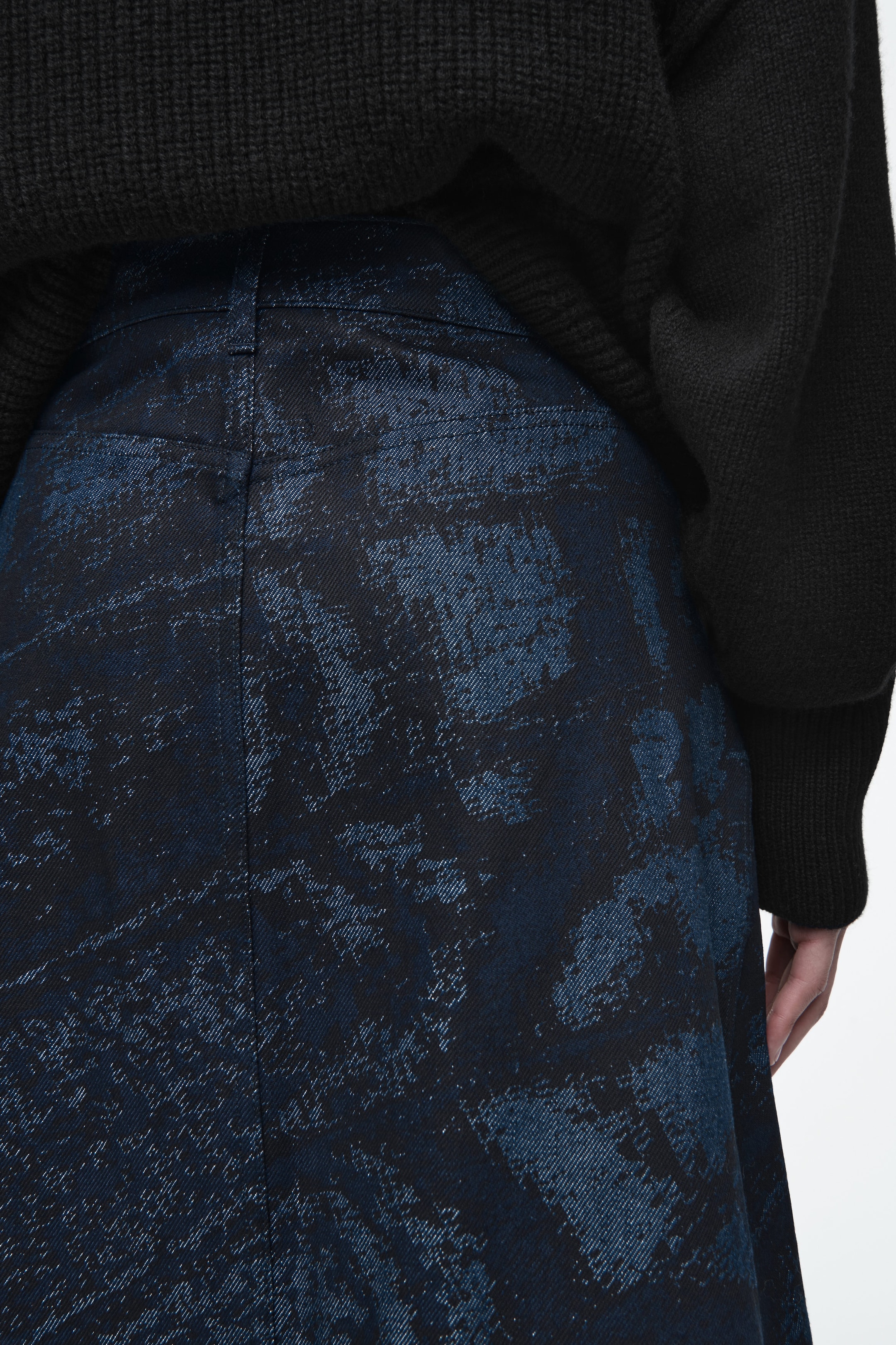 JACQUARD DENIM A-LINE MIDI SKIRT