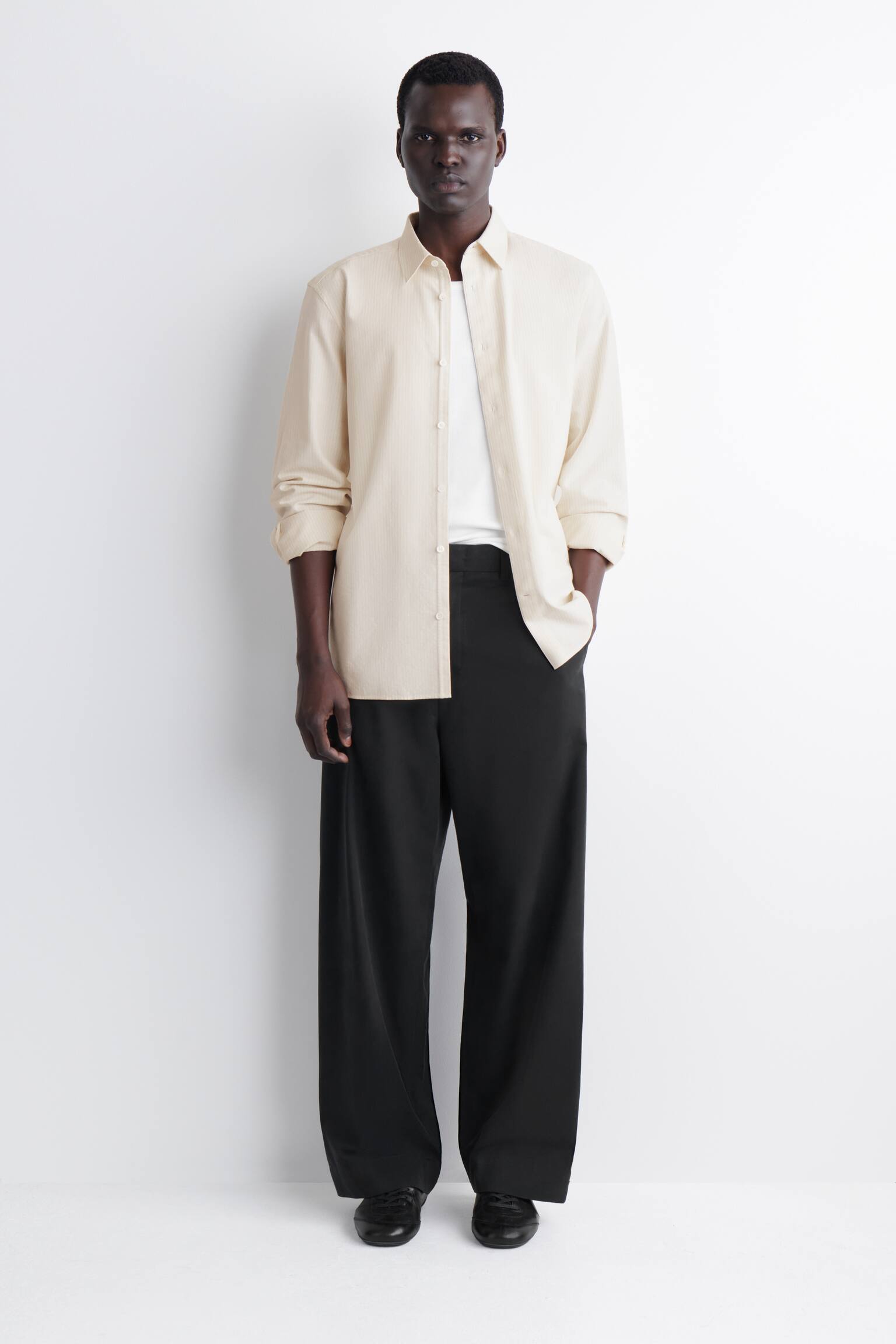 Katoenen chinos met wijde pijpen - ZWART/buinbeige - 1