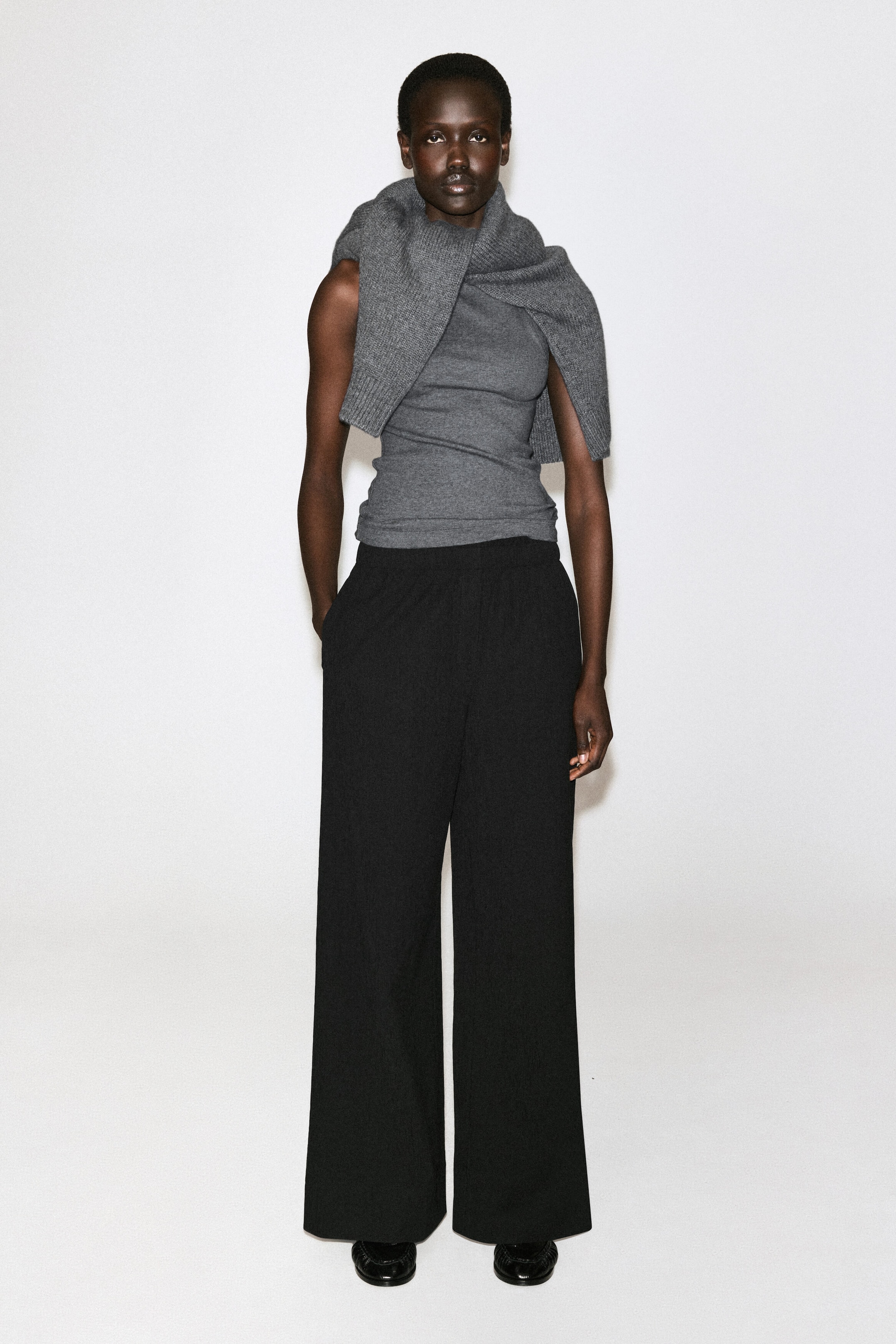 CRINKLED-JERSEY WIDE-LEG PANTS