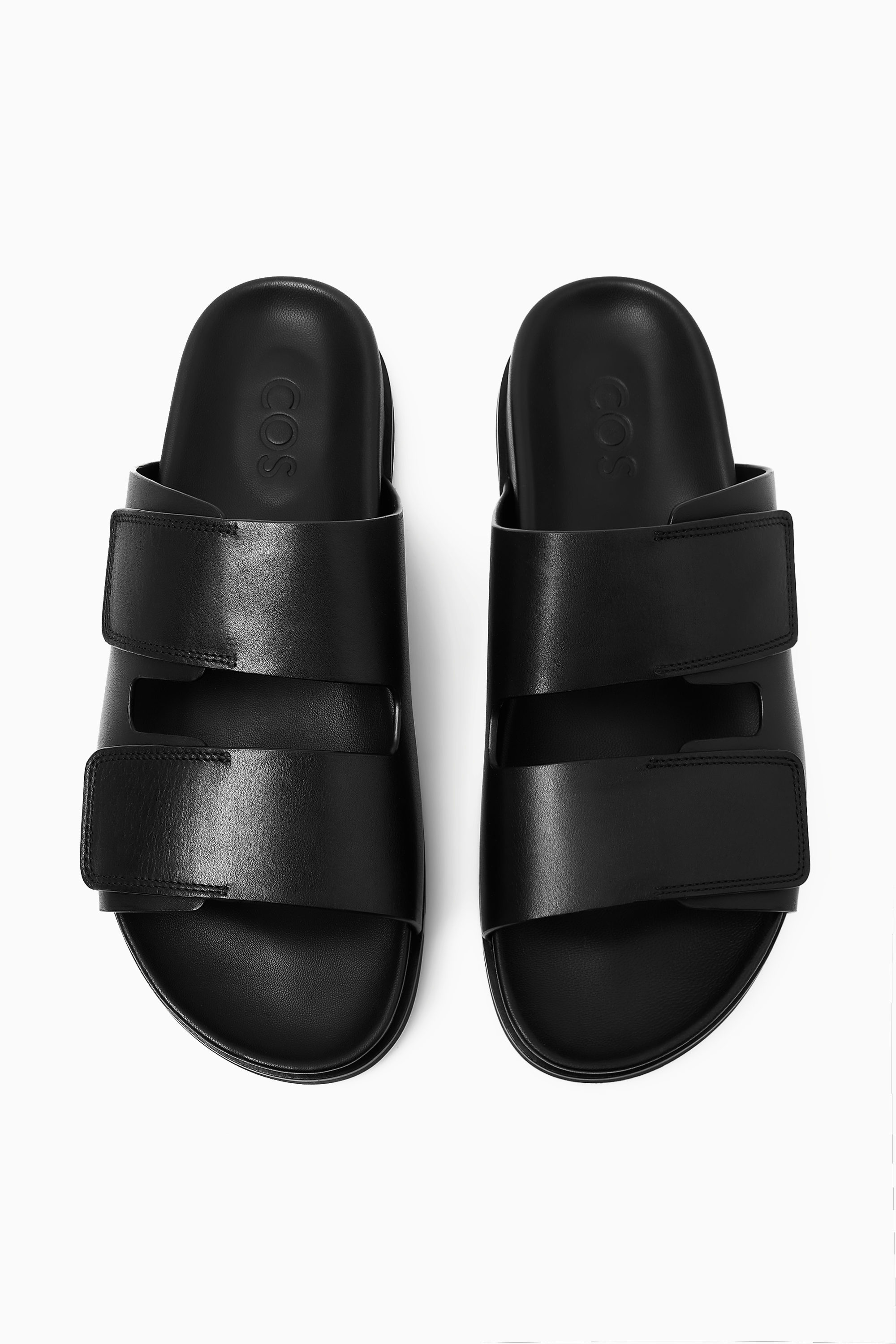【2plan】Moros leather slides WIDE-STRAP LEATHER SLIDES - BLACK | COS