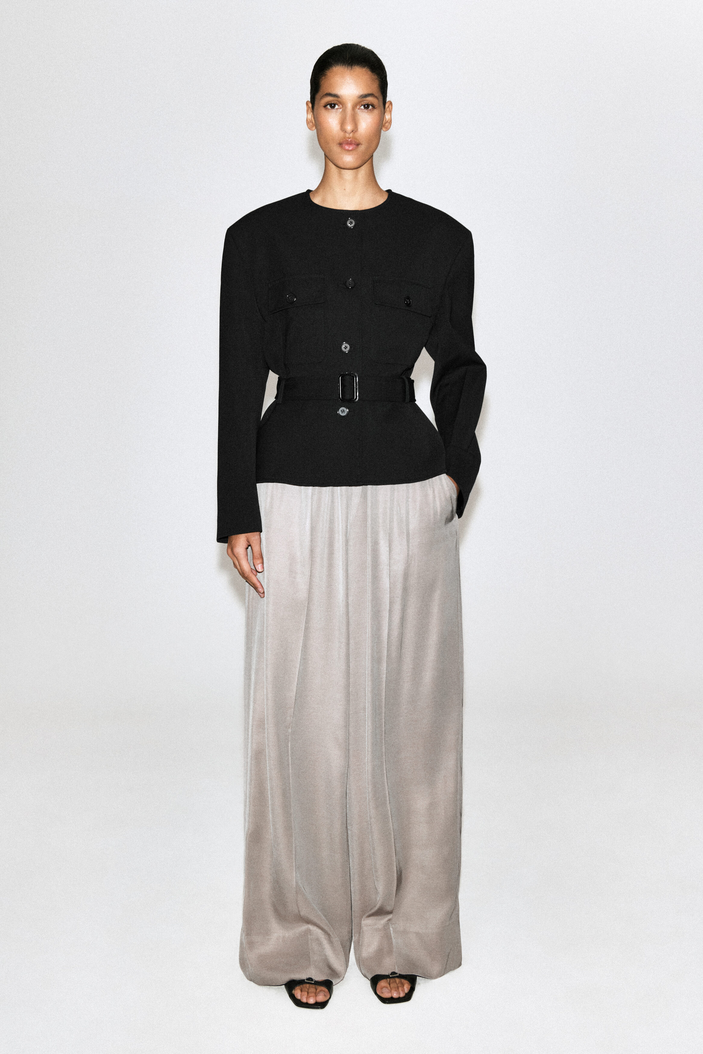 ELASTICATED TWILL STRAIGHT-LEG PANTS - thumbnail 2