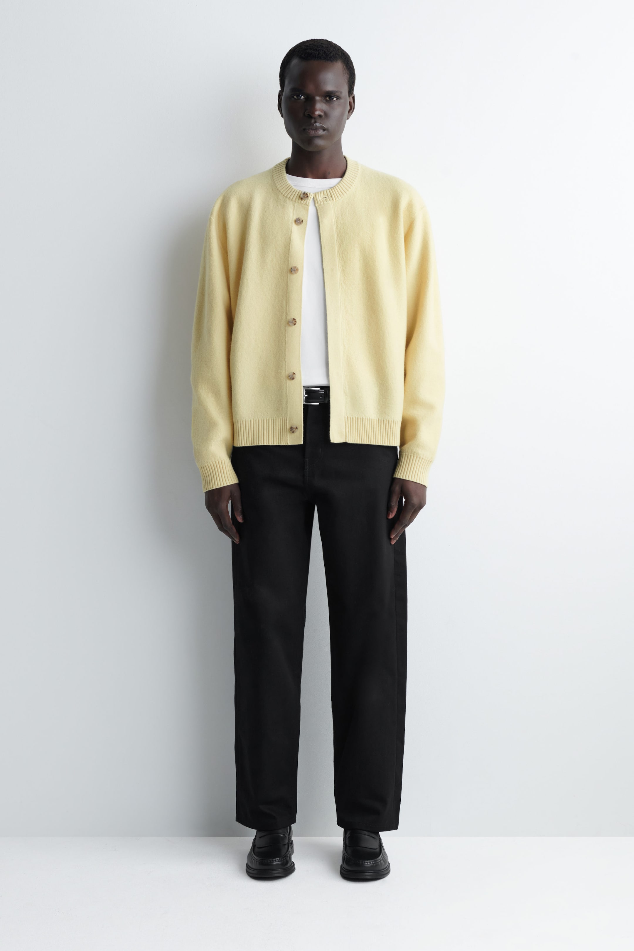 BOILED-WOOL CREW-NECK CARDIGAN