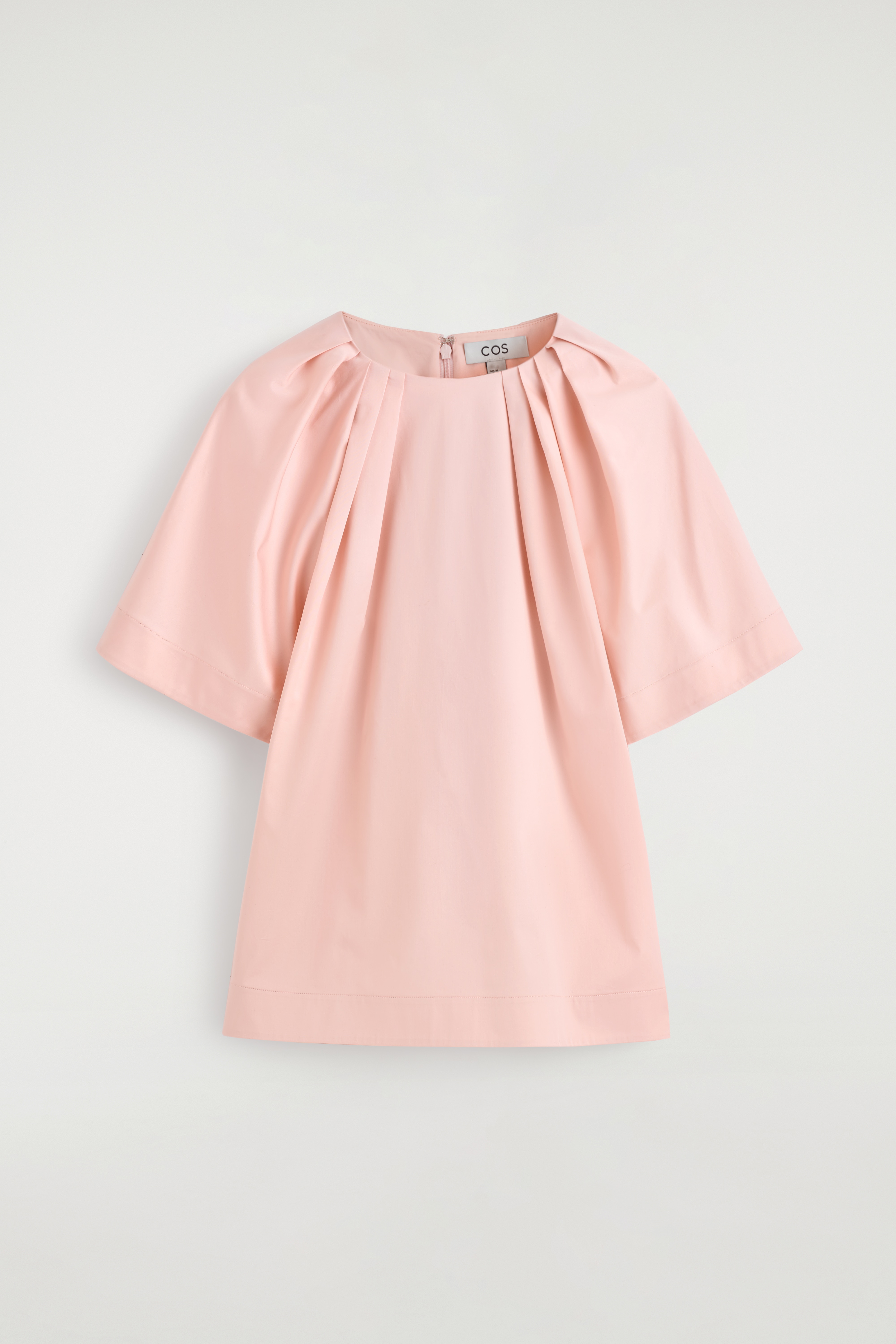 KURZÄRMLIGES OBERTEIL AUS BAUMWOLLE MIT RAFFUNGEN - ROSA/WEISS