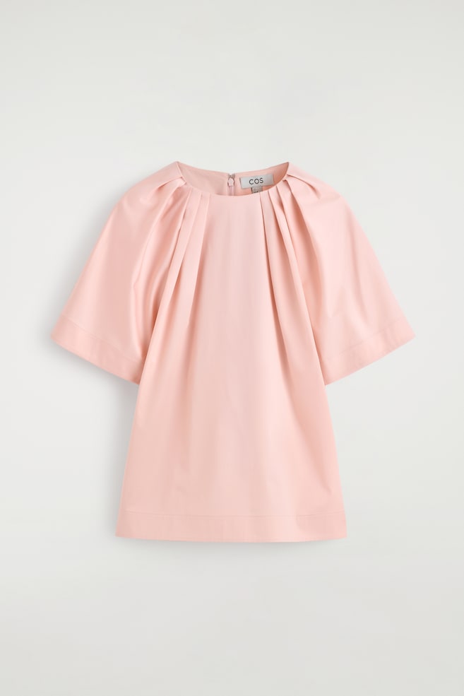 KURZÄRMLIGES OBERTEIL AUS BAUMWOLLE MIT RAFFUNGEN - ROSA/WEISS - 1