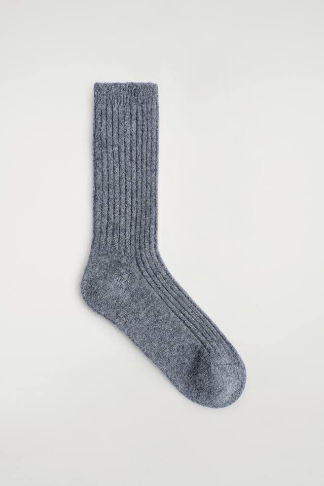 CHAUSSETTES CÔTELÉES EN CACHEMIRE - GRIS FONCÉ - 1