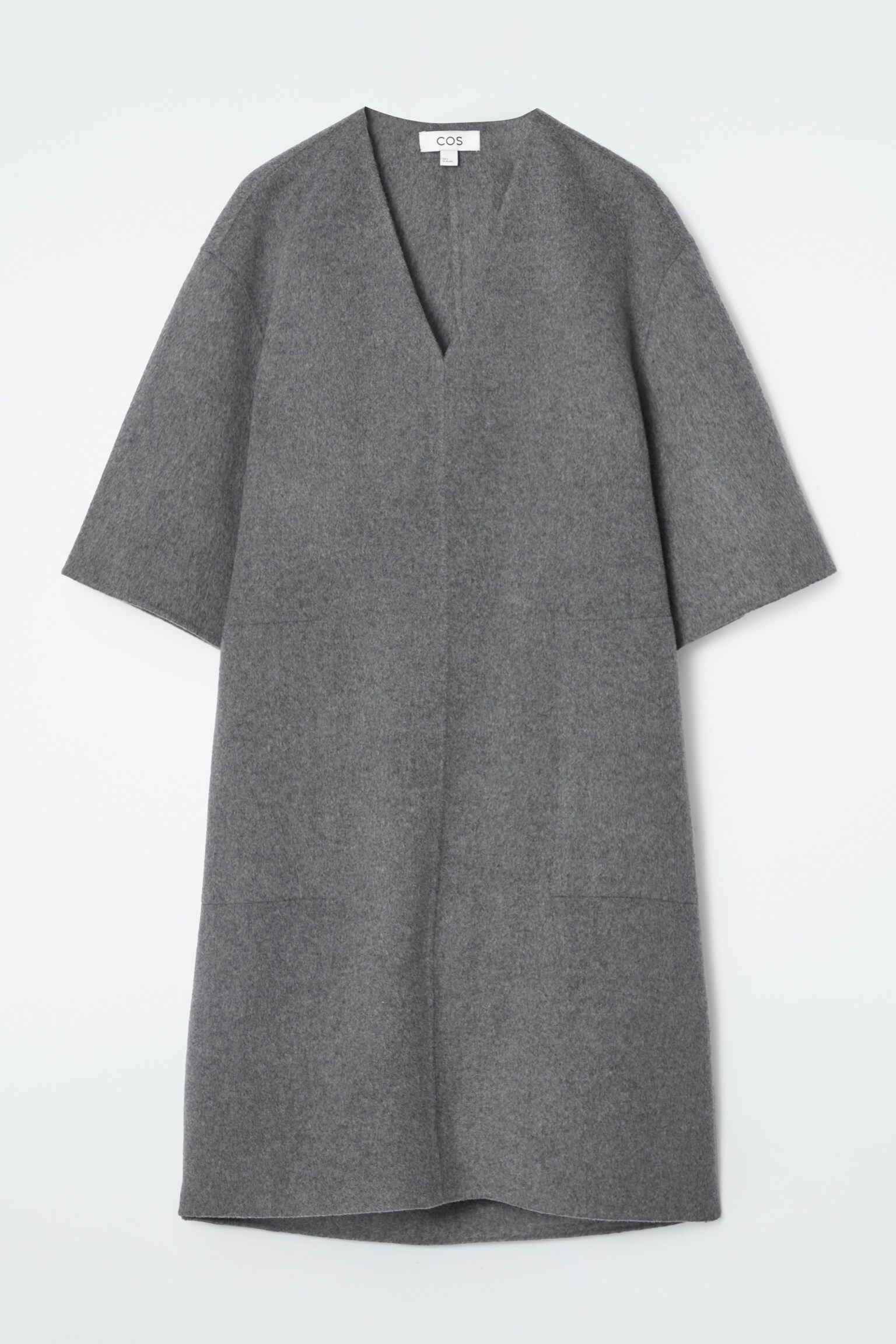 ROBE À COL EN V EN LAINE DOUBLE FACE - GRIS - 1