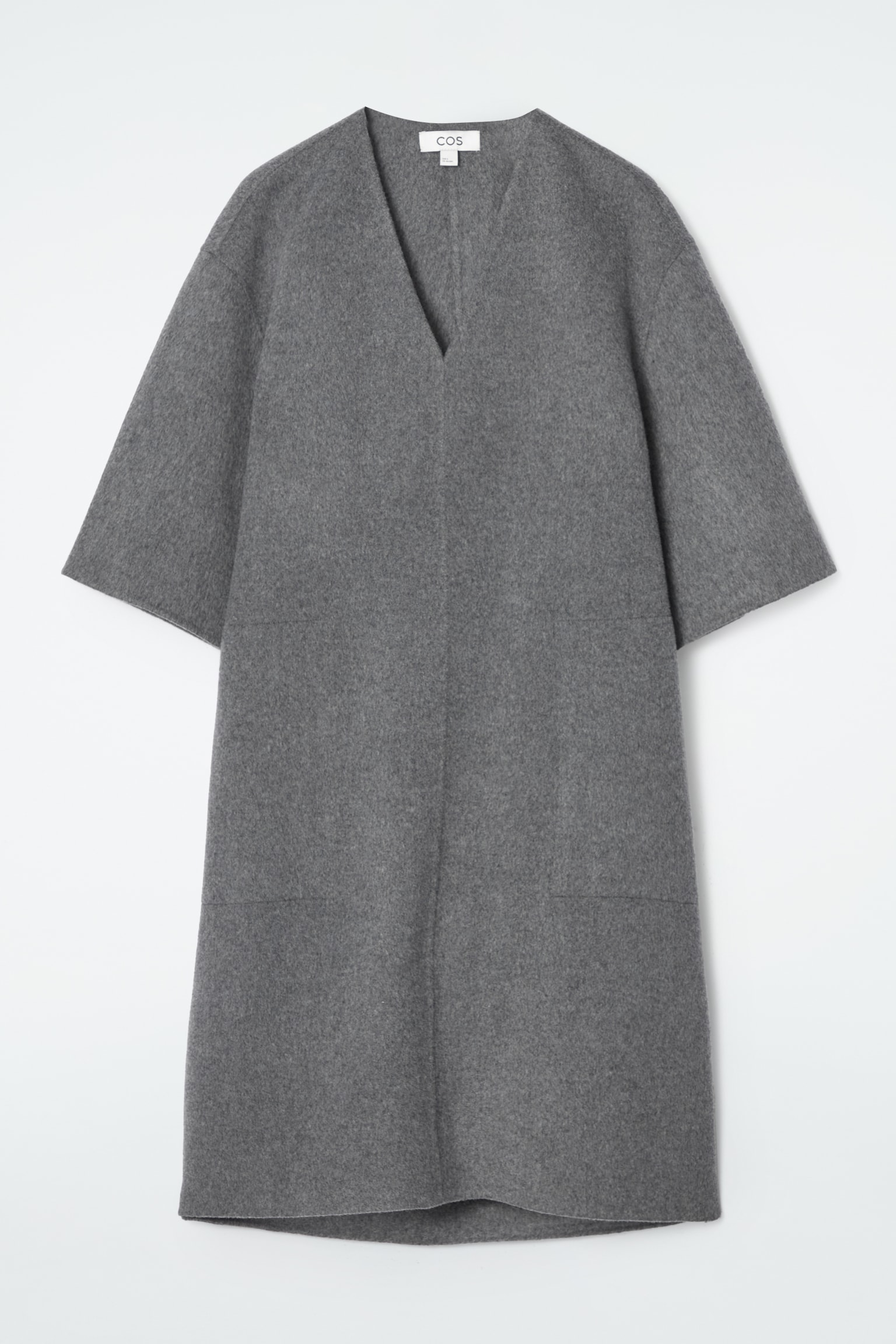 V-NECK DOUBLE-FACED WOOL DRESS - GREY