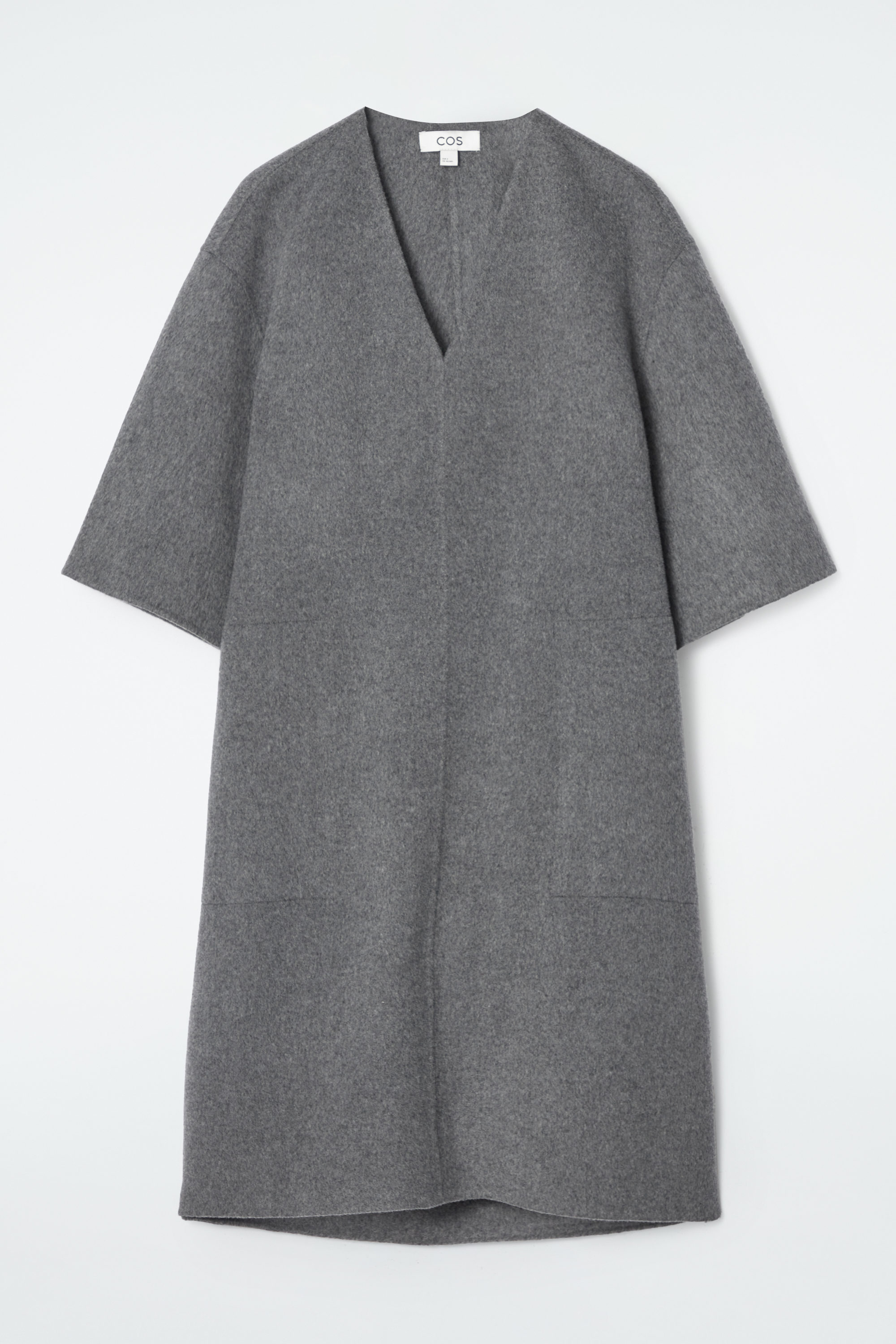 V-NECK DOUBLE-FACED WOOL DRESS - GRAY | COS
