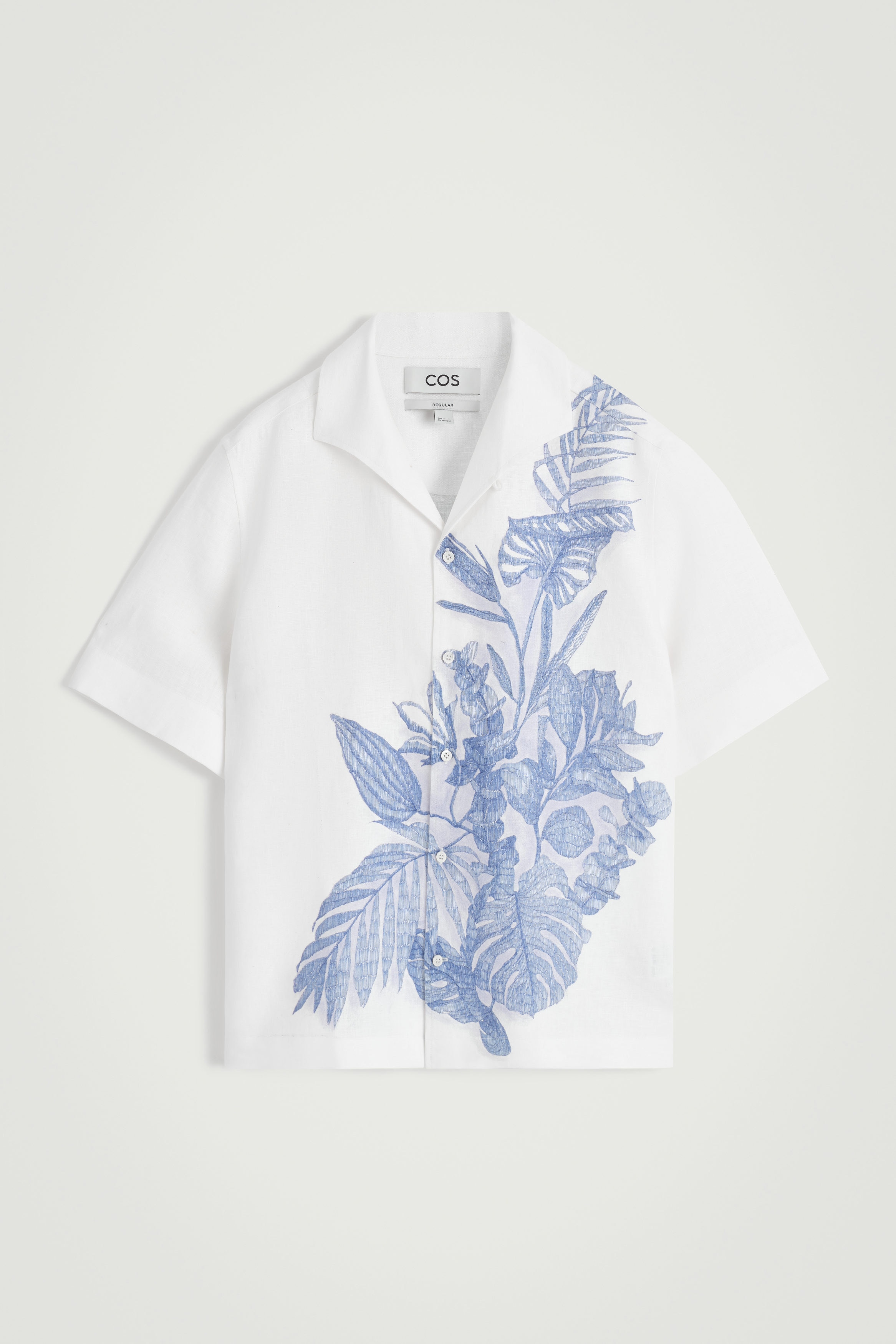 LINEN SHORT-SLEEVED SHIRT - WHITE / BLUE / PRINTED | COS