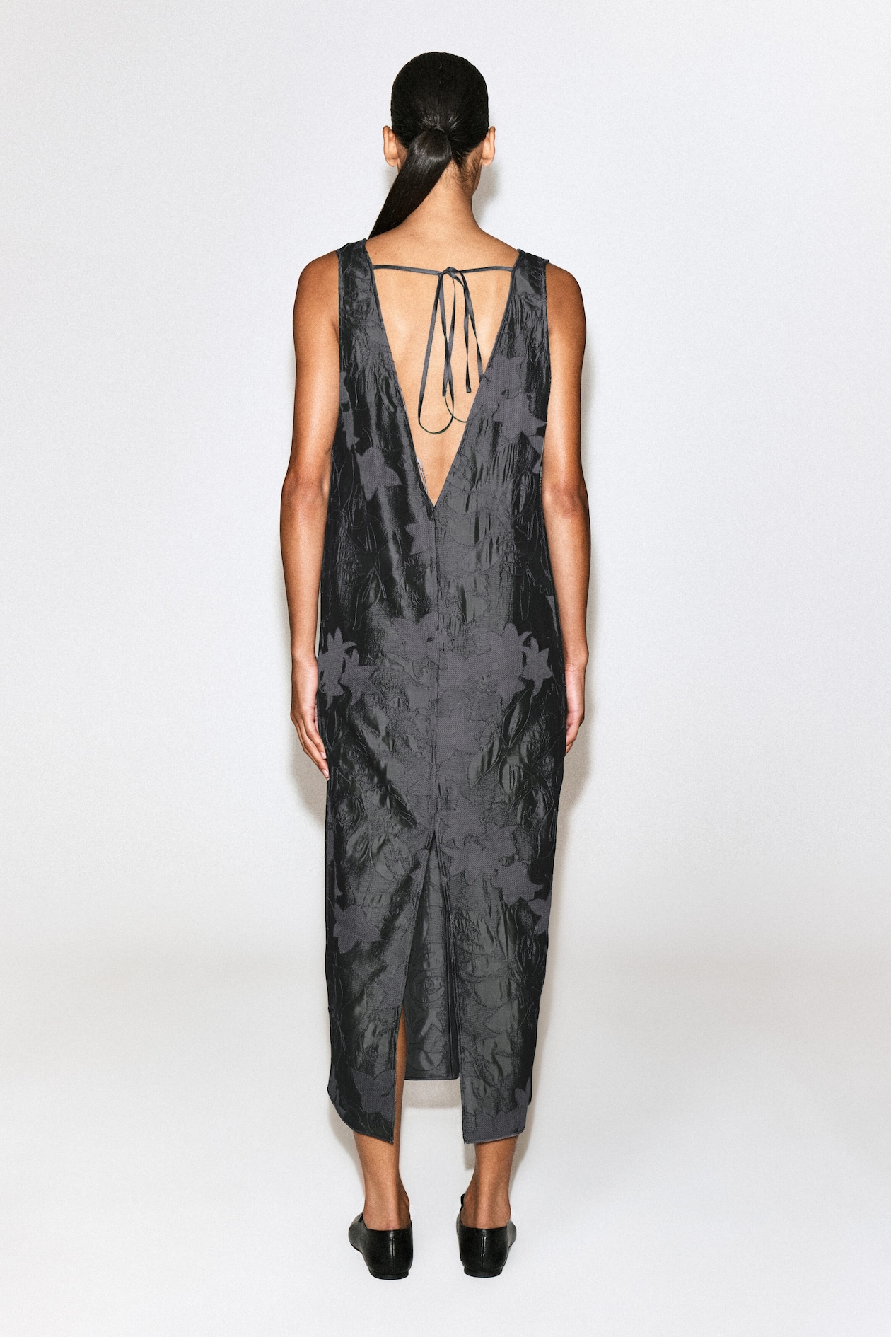 EMBROIDERED SHEER V-NECK DRESS — HEATHER