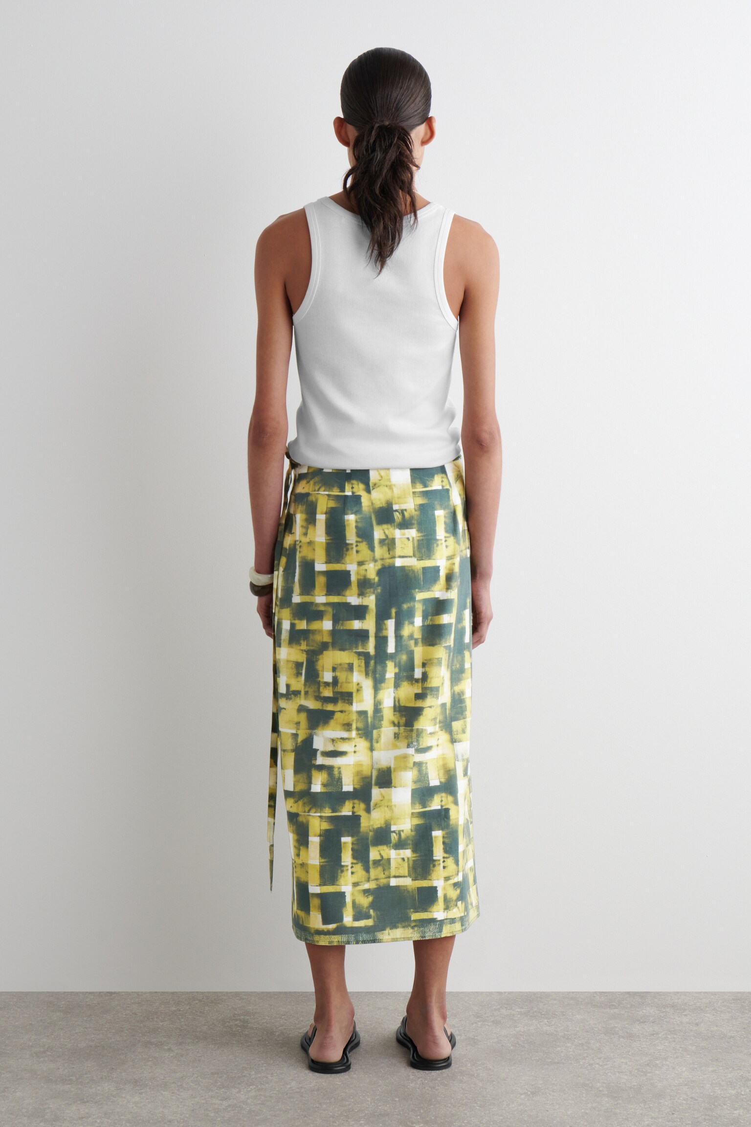 FALDA CRUZADA MIDI ESTAMPADA - AMARILLO / VERDE / ESTAMPADO - 3