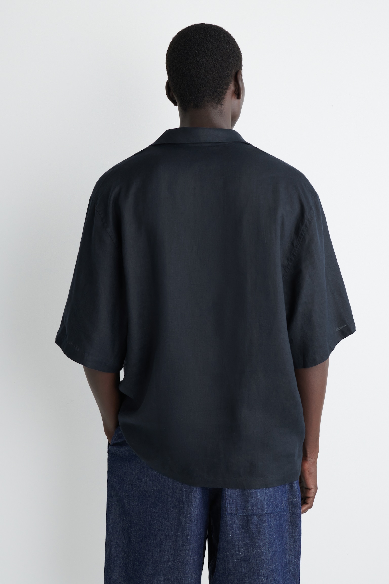 CAMICIA IN LINO CON COLLETTO APERTO - BLU NAVY/AZZURRO - 4
