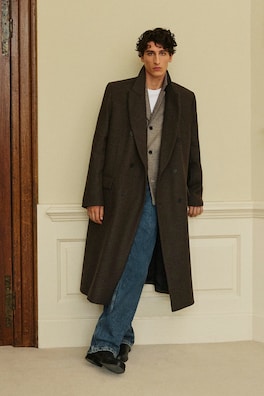 DOUBLE-BREASTED WOOL-BLEND LONG COAT — DARK-BROWN MÉLANGE 9