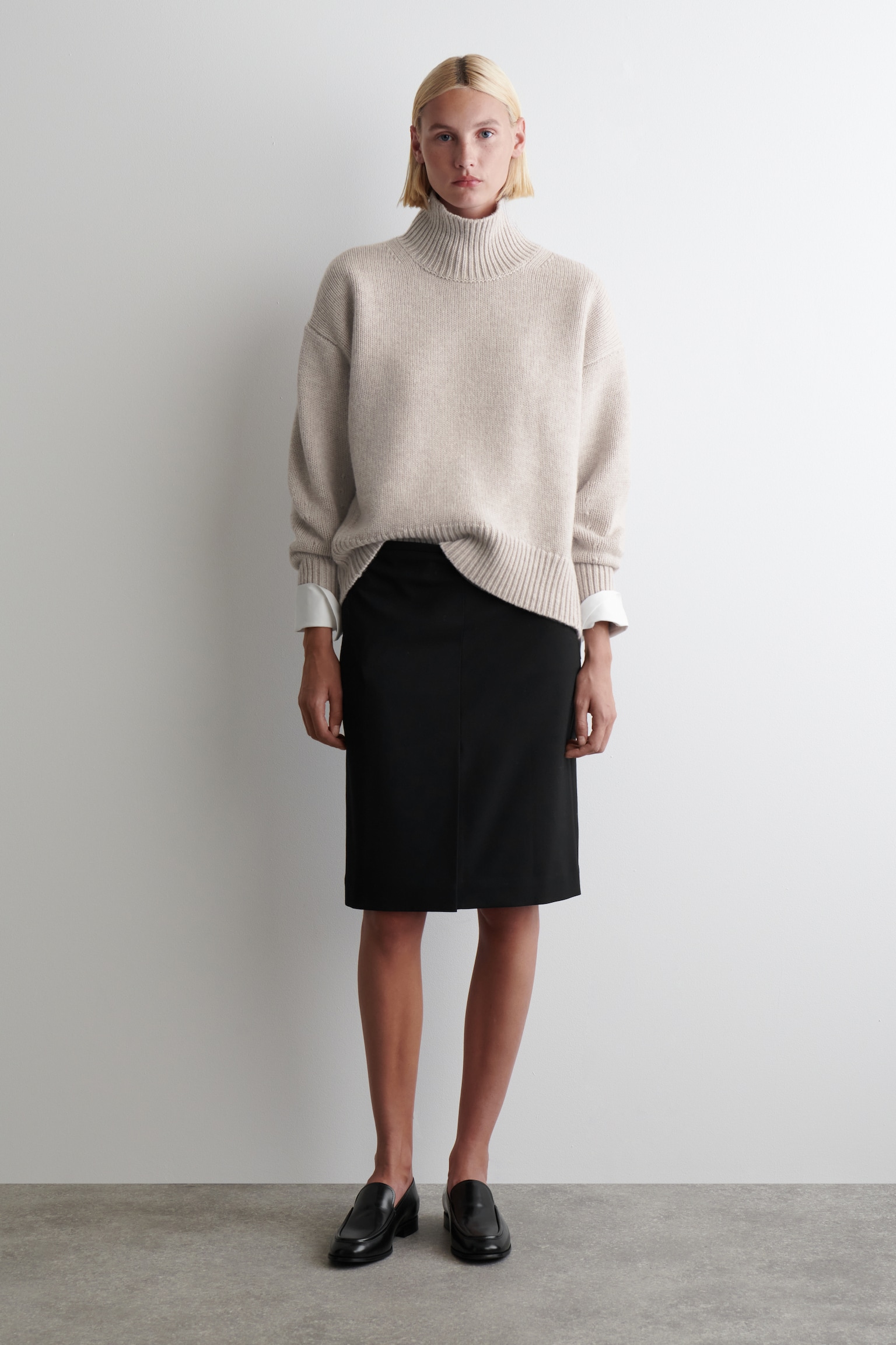 CHUNKY FUNNEL-NECK WOOL JUMPER - LIGHT-BEIGE MÉLANGE/DARK GREEN - 7