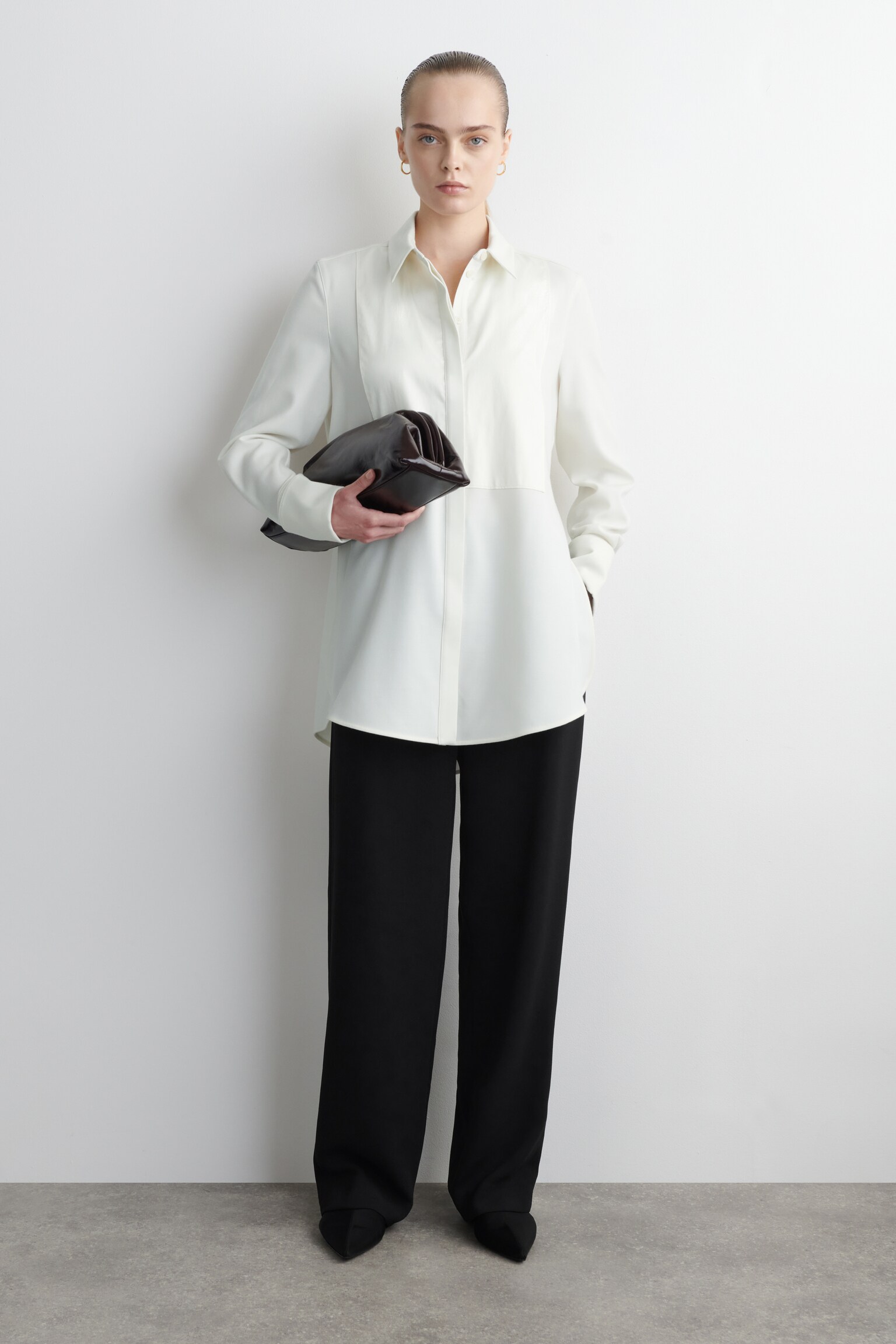 WOOL-BLEND TUXEDO SHIRT - WHITE - 8