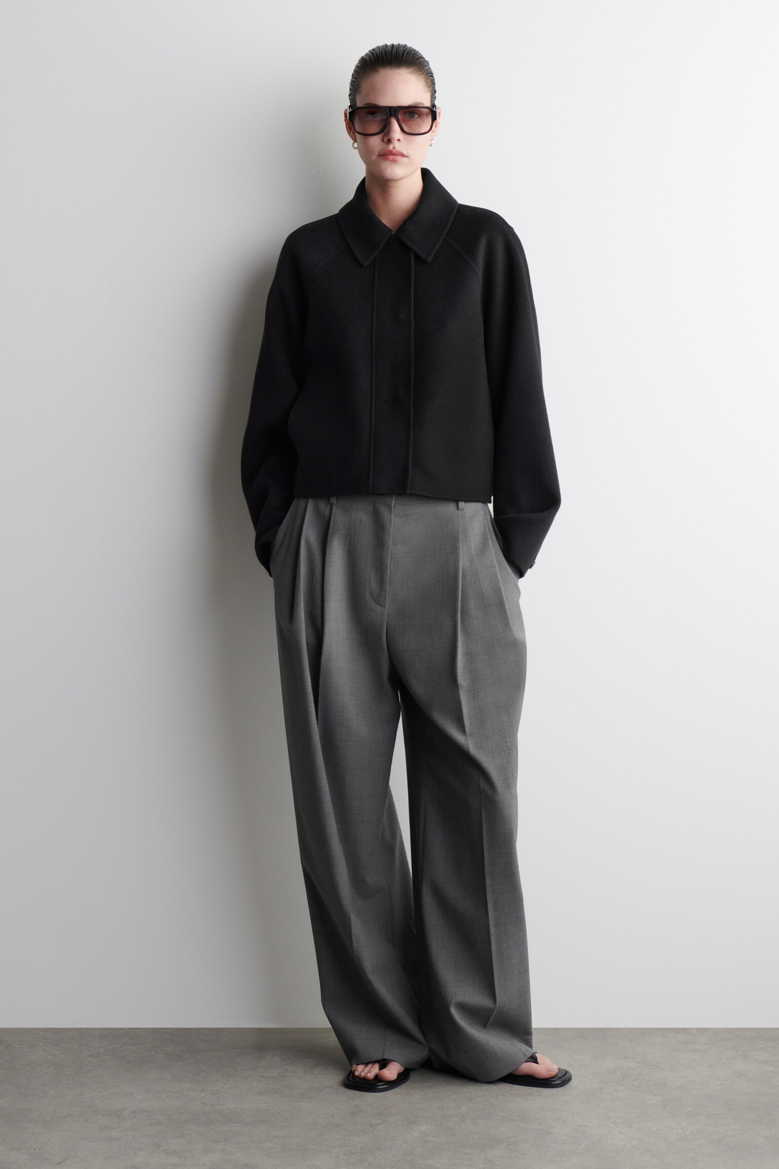 CHAQUETA CORTA DE LANA DE DOBLE FAZ - NEGRO - 3