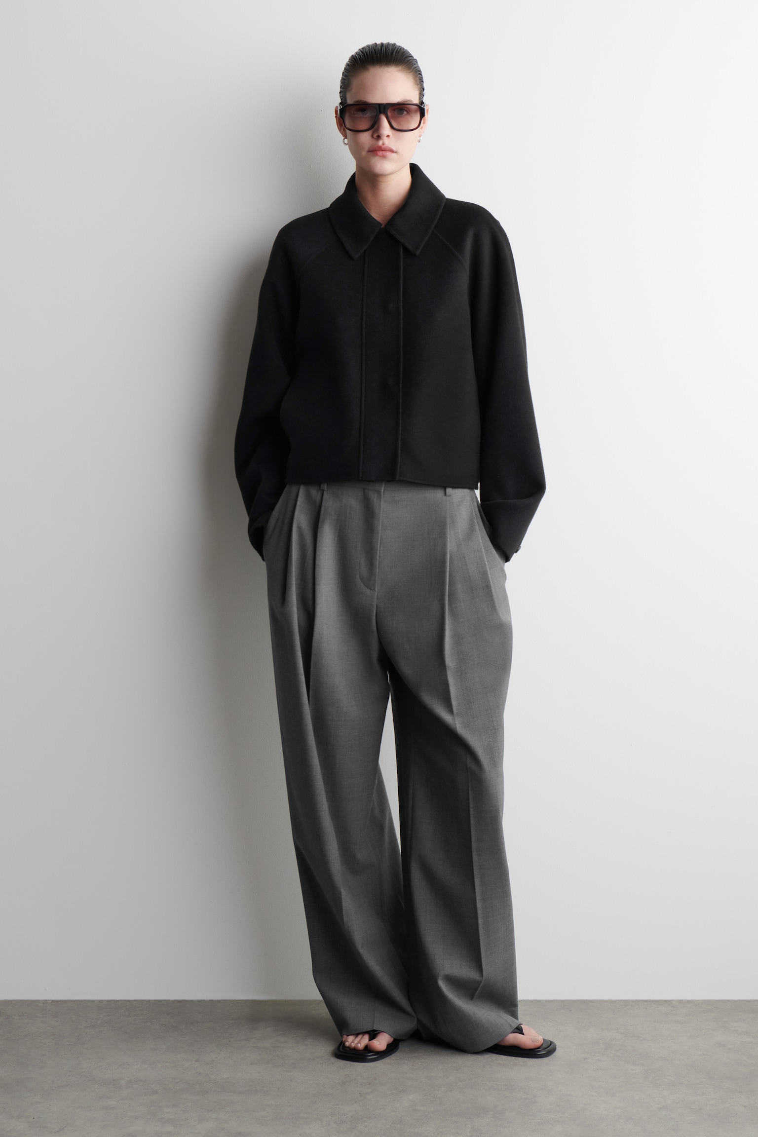 CHAQUETA CORTA DE LANA DE DOBLE FAZ - NEGRO - 5