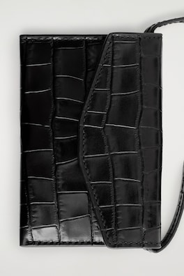 CROC-EFFECT LEATHER CARDHOLDER — BLACK / CROC EFFECT 3