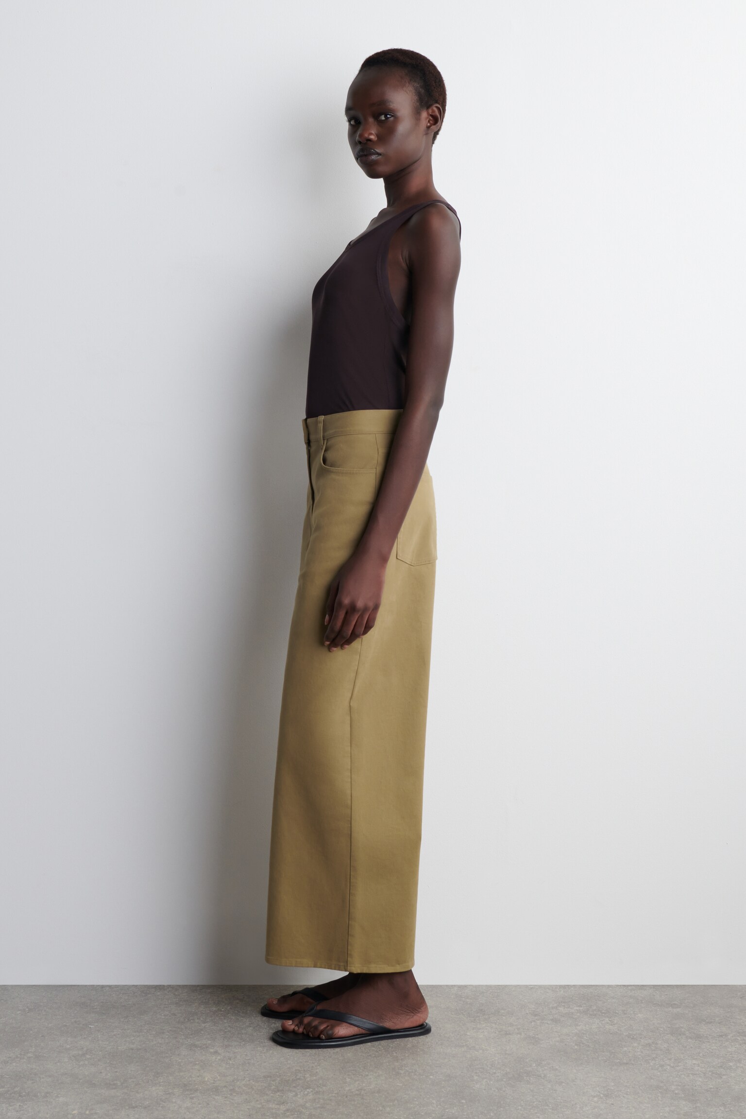 PANTALON LARGE COURT EN COTON - CAMEL/BLEU MARINE - 3