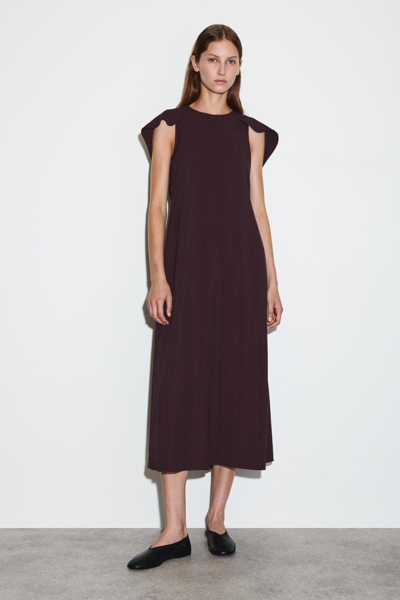 Cos Cape-shoulder Midi Dress In Pink