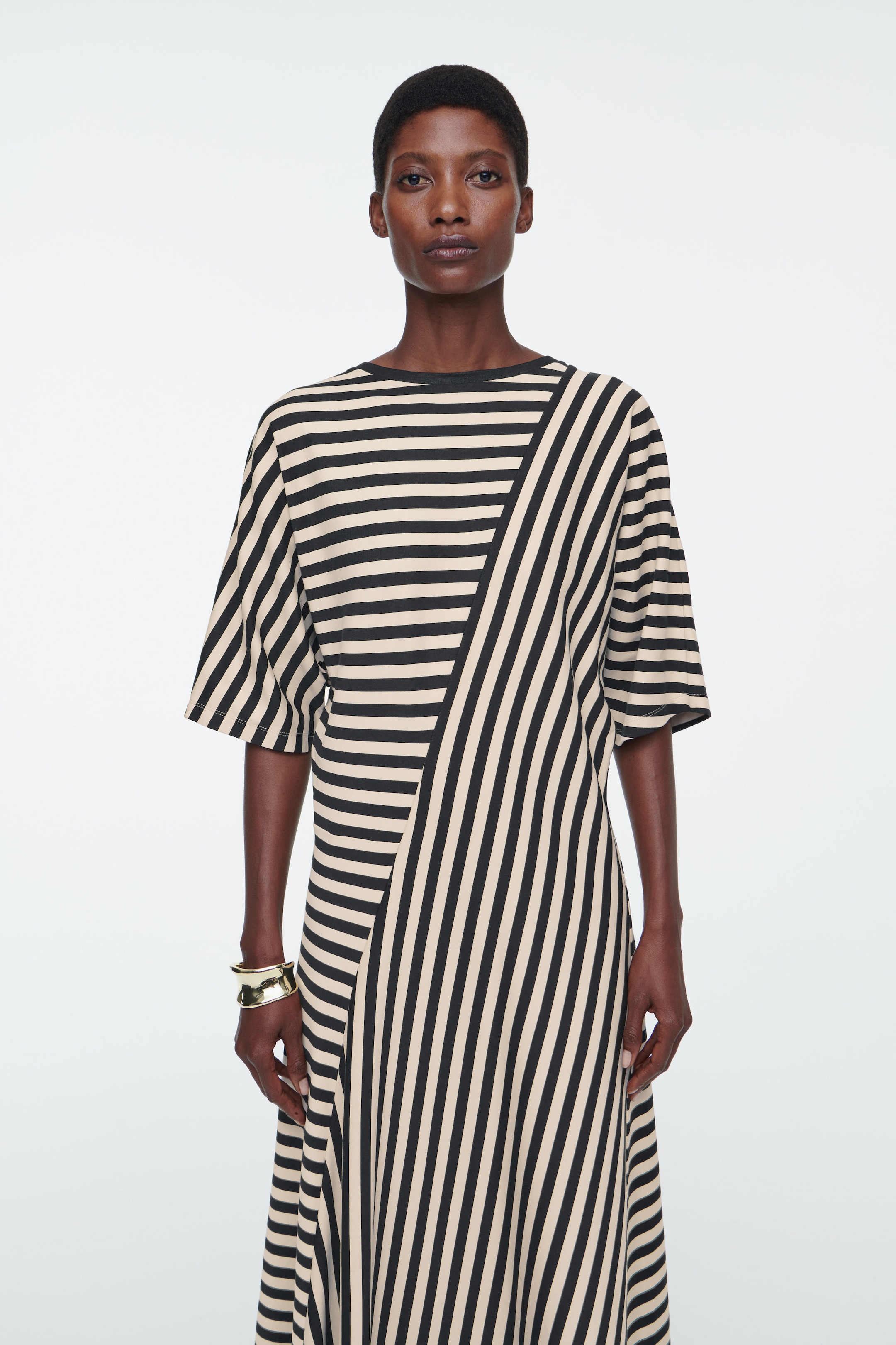 STRIPED JERSEY MIDI DRESS