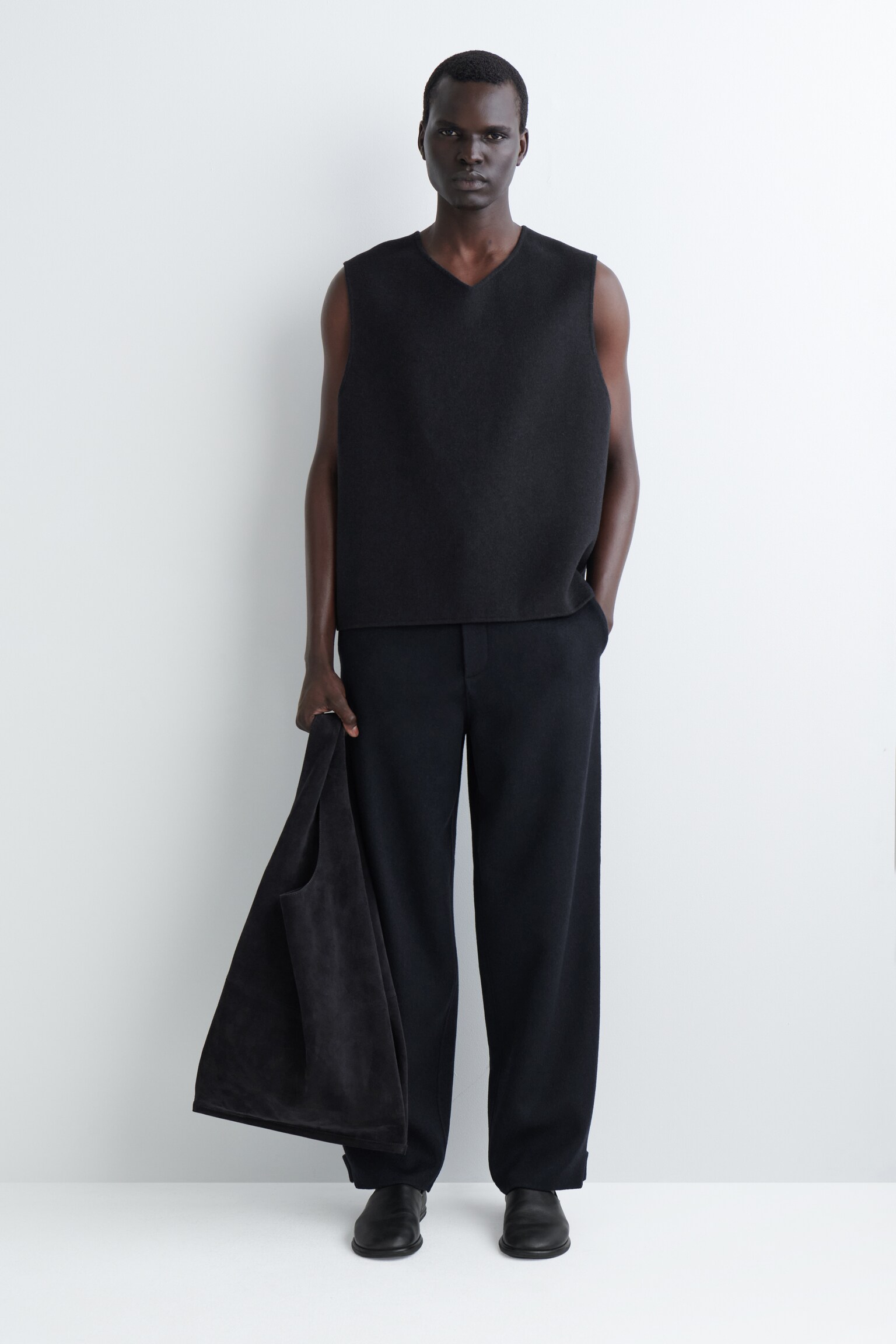 PANTALON FUSELÉ EN LAINE FENDUE - BLEU MARINE - 3