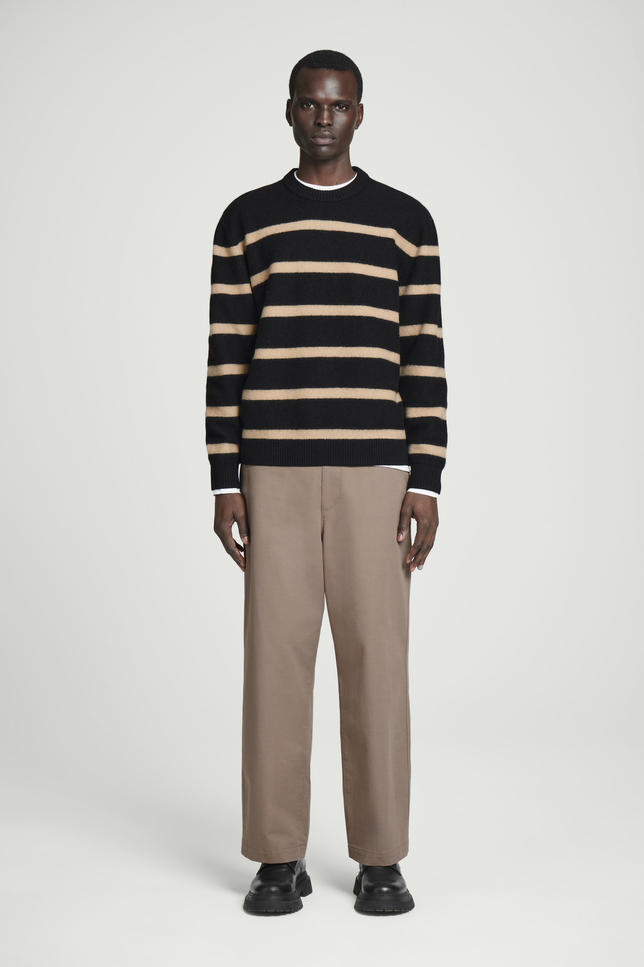 View larger image: BOILED-WOOL CREW-NECK JUMPER - BLACK / BEIGE / STRIPED - Men | H&M GB 4