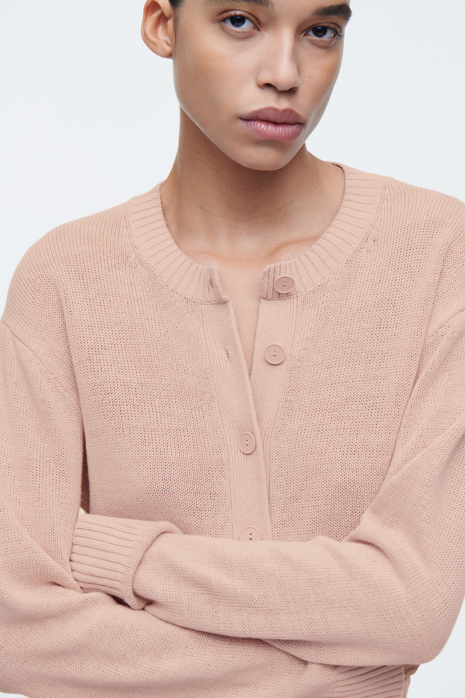 CARDIGAN EN MAILLE DE LIN - ROSE/IVOIRE/BRUN FONCÉ - 6