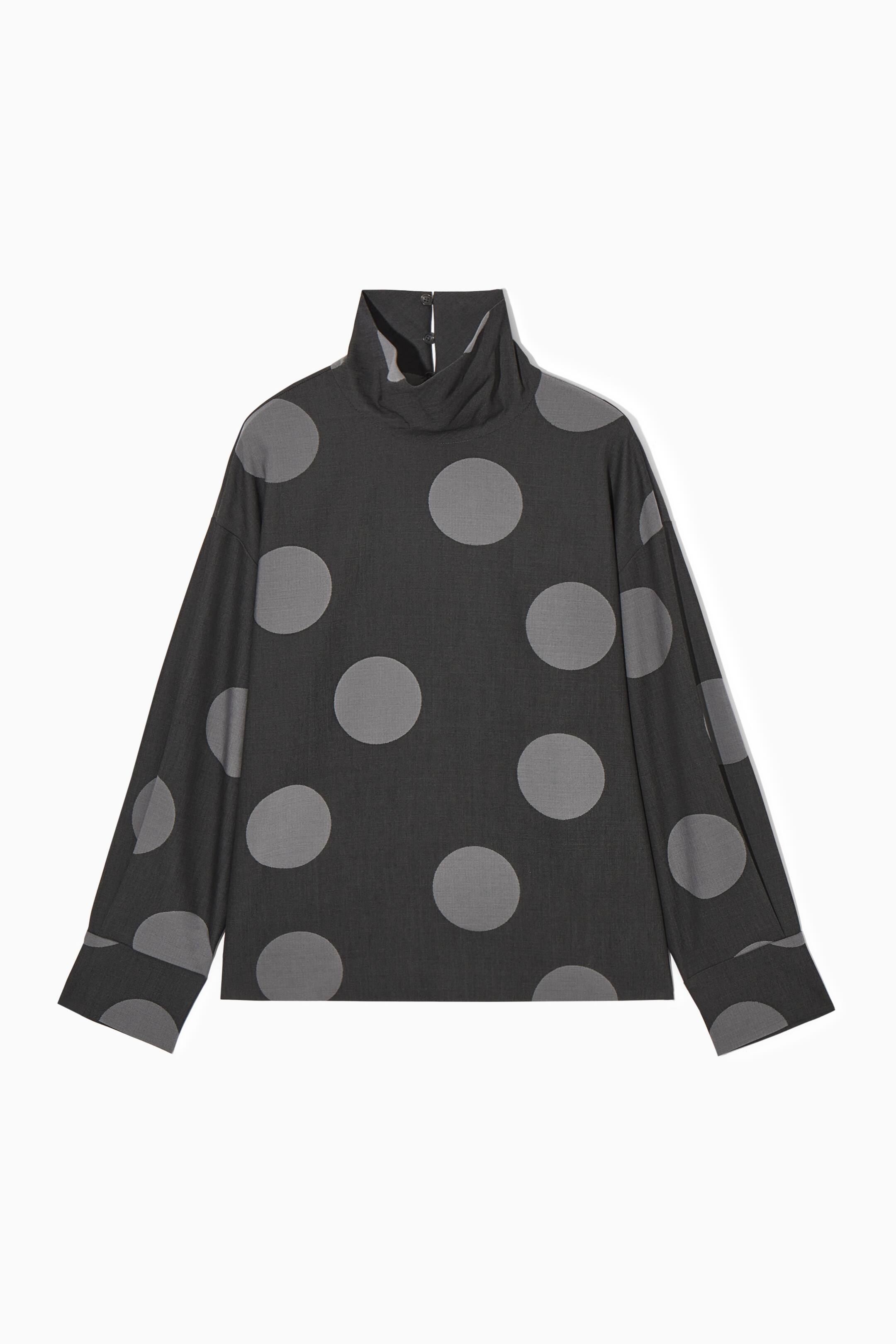 Näytä suurempi kuva: POLKA-DOT DECONSTRUCTED HIGH-NECK BLOUSE - GREY / POLKA-DOT - NAISET | H&M FI 1