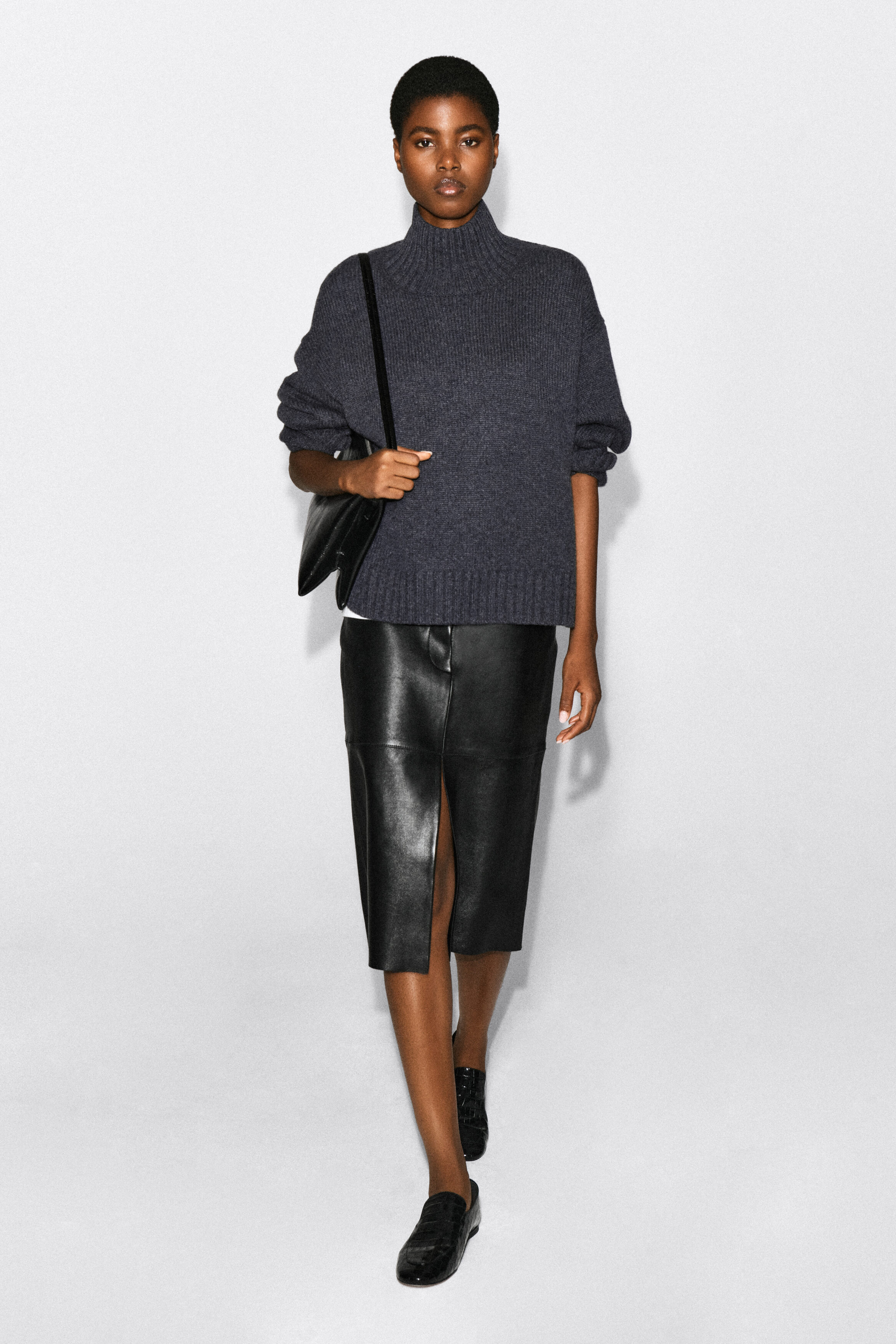 CHUNKY CASHMERE MOCK-NECK SWEATER - CHARCOAL | COS US