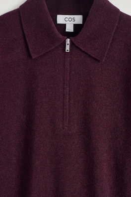 MERINO WOOL-YAK ZIP-UP POLO SHIRT — BURGUNDY 6