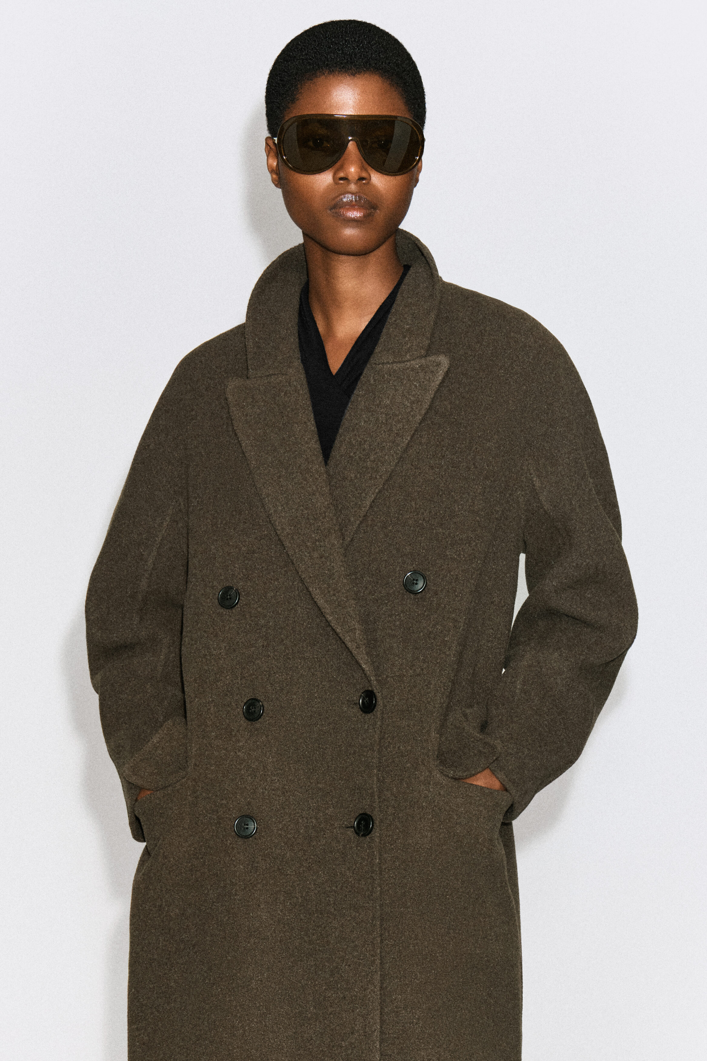 TAILORED DOUBLE-FACED WOOL LONG COAT - BROWN MÉLANGE | COS