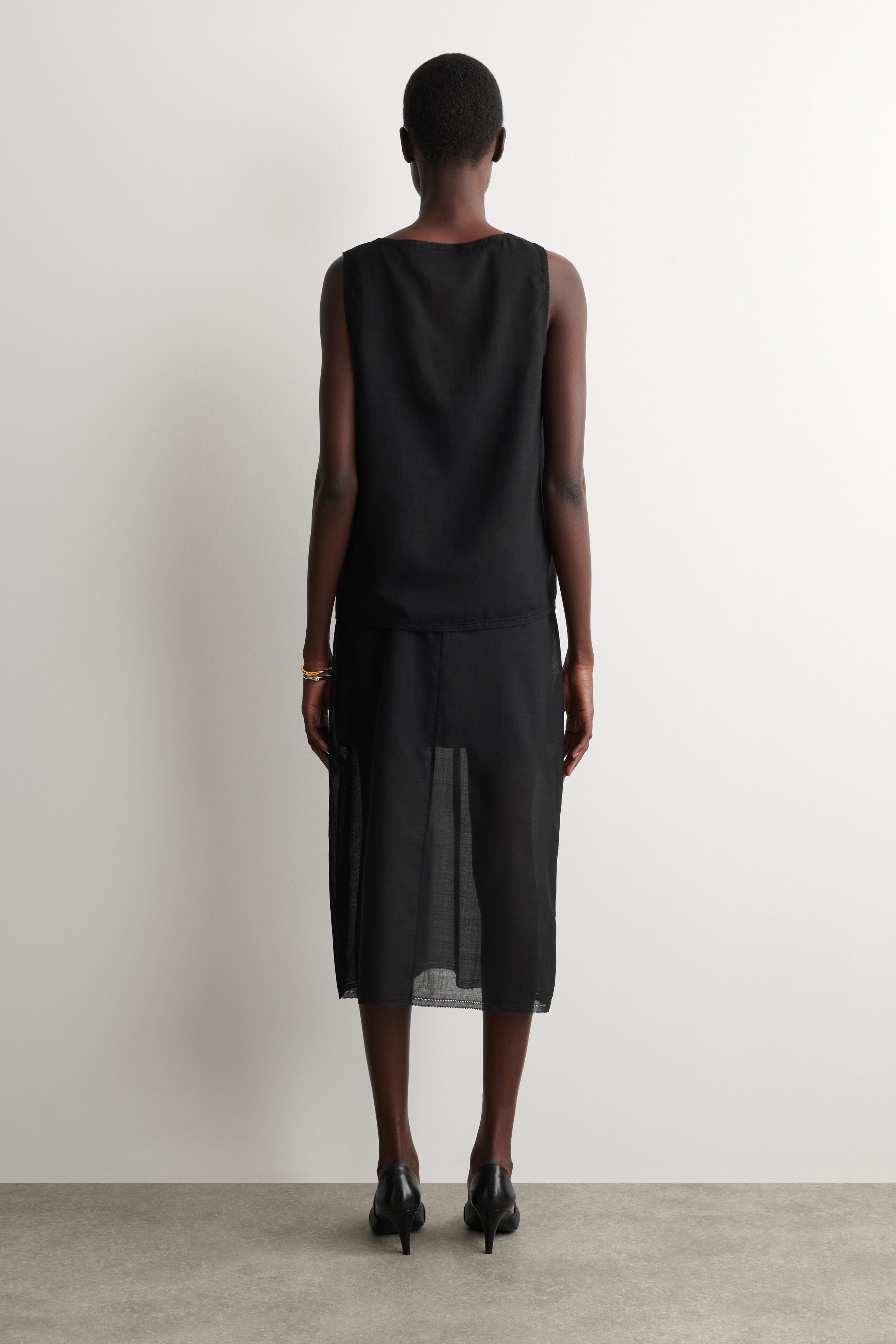 SEMI-SHEER LAYERED WOOL MIDI SKIRT - BLACK | COS CA