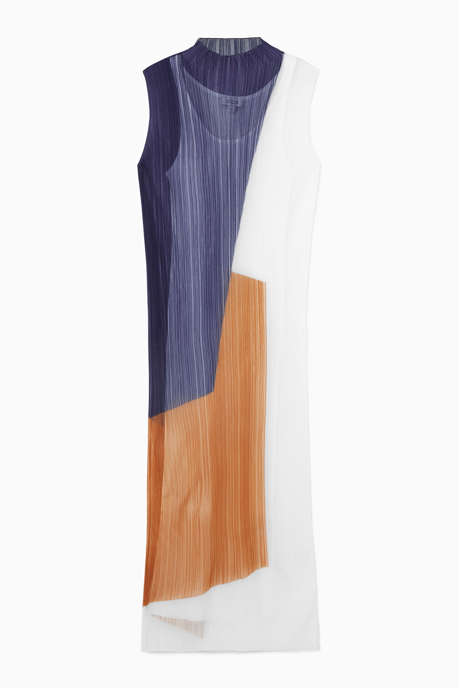 SHEER PLISSÉ MIDI DRESS - NAVY / ORANGE / WHITE/BLACK