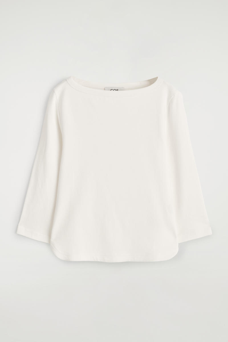 Cos 3/4 Sleeve Cotton Top In White