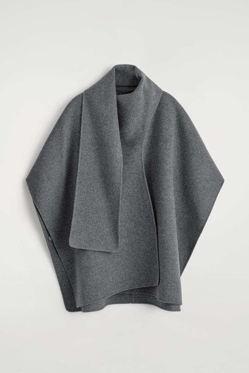 Cos Double-faced Merino Wool Scarf Cape In Gray