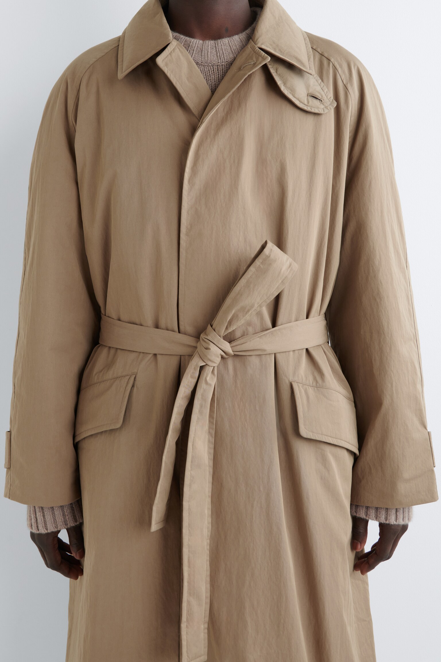 PADDED BELTED FUNNEL-NECK COAT - BEIGE/BEIGE / CHECKED - 6