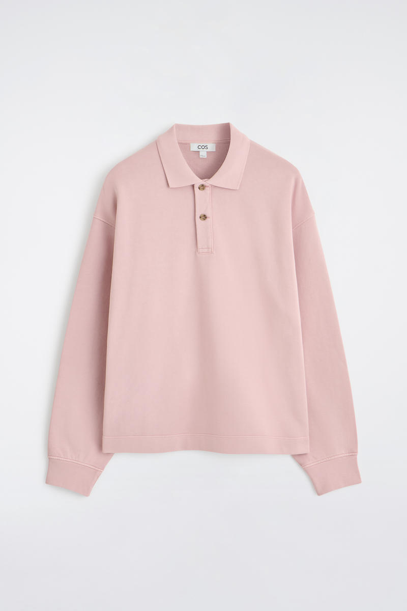 Cos Washed-cotton Polo Sweatshirt In Pink