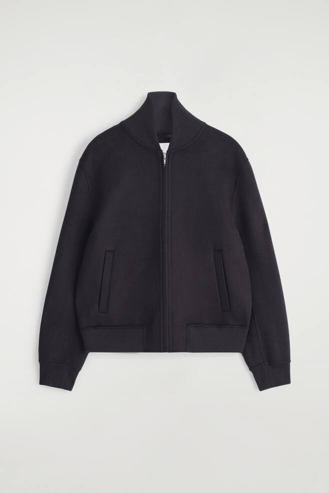 DOUBLE-FACED WOOL BOMBER JACKET - NAVY - 1