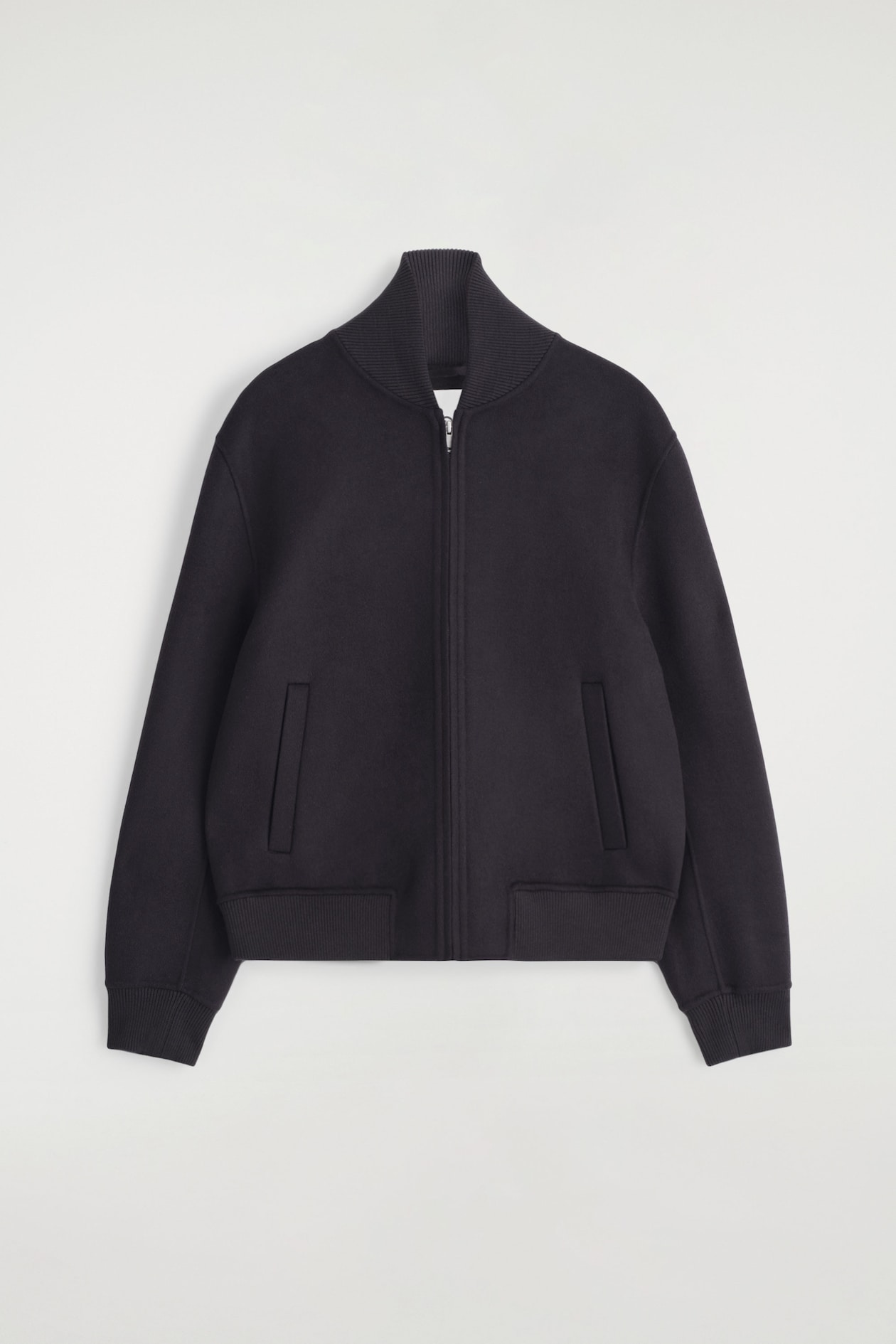 DOUBLE-FACED WOOL BOMBER JACKET — NAVY