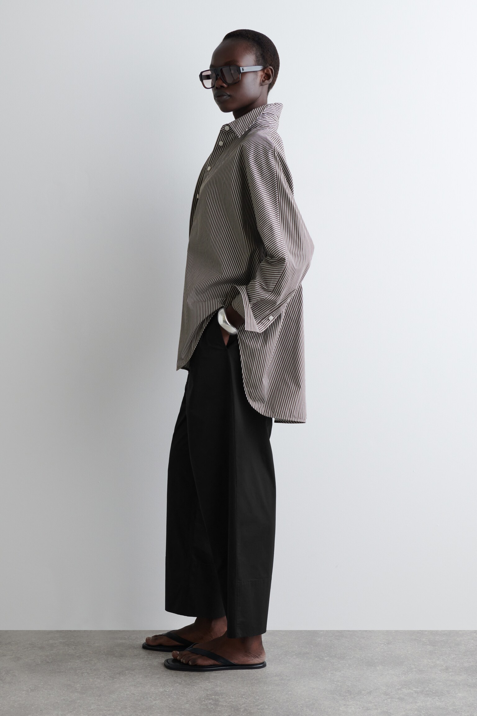DRAWSTRING COTTON TROUSERS - BLACK/WHITE - 4