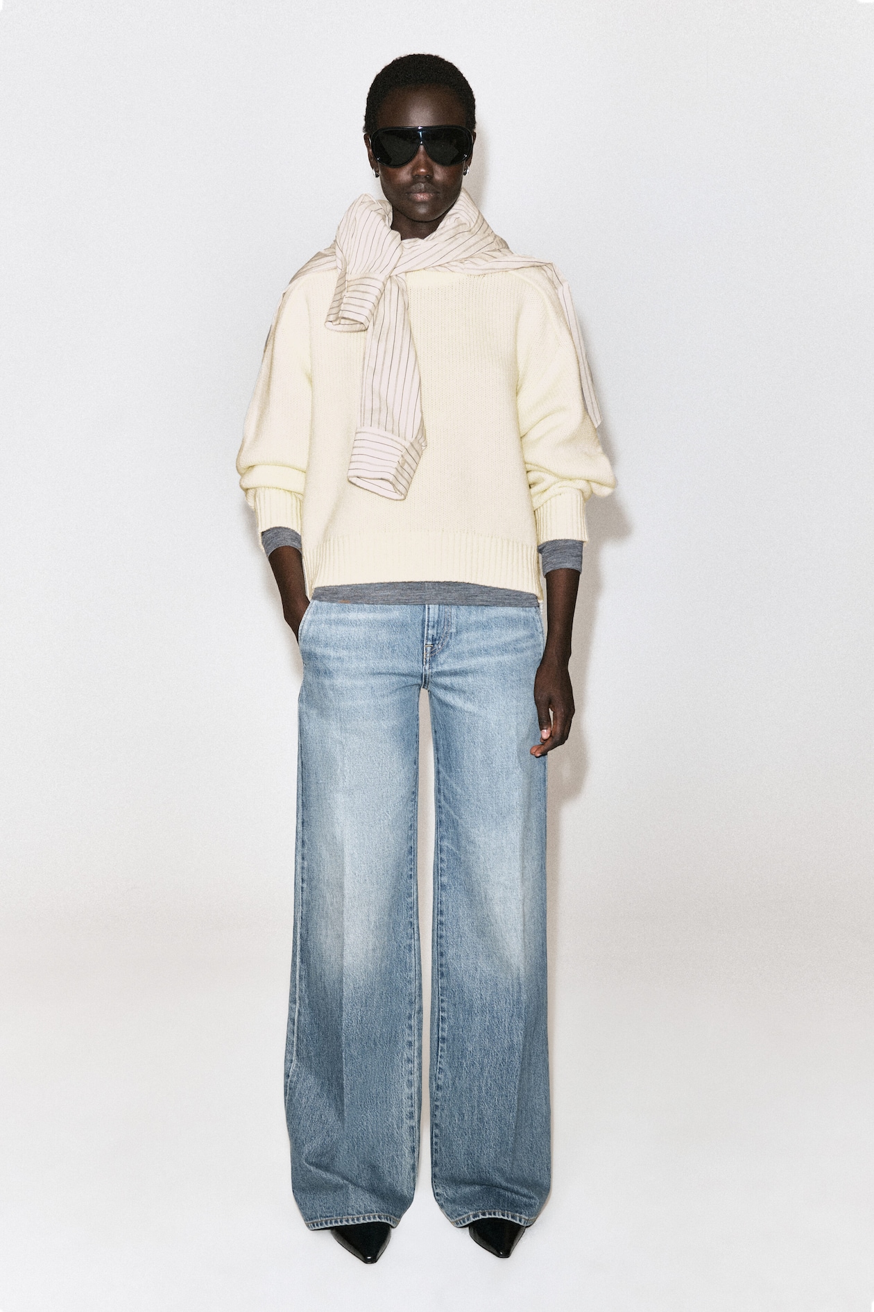 DENIM WIDE-LEG PANTS — BLUE