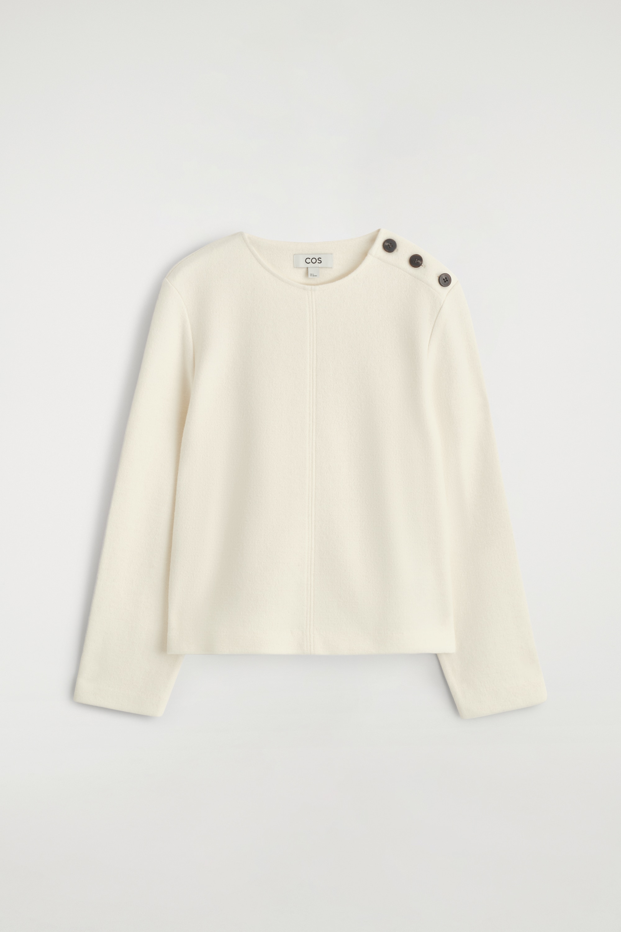 SWEATSHIRT AUS KOCHWOLLE MIT KNOPFDETAILS - WEISS/DUNKELGRAU MELIERT