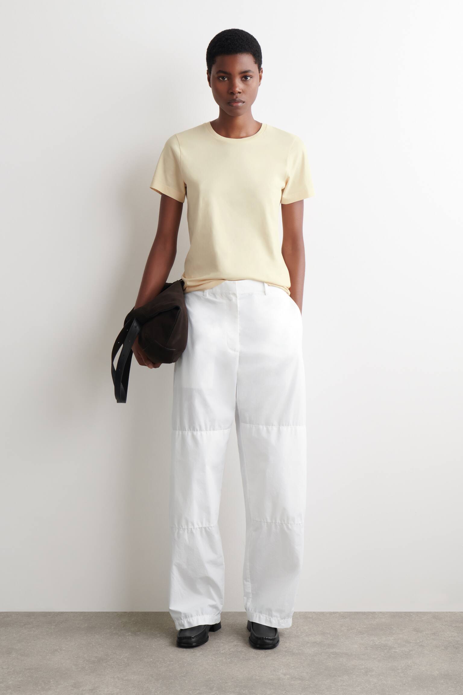 טישרט מכותנה עם צווארון עגול - צהוב חמאה/בז' מעורב/כחול כהה - 4