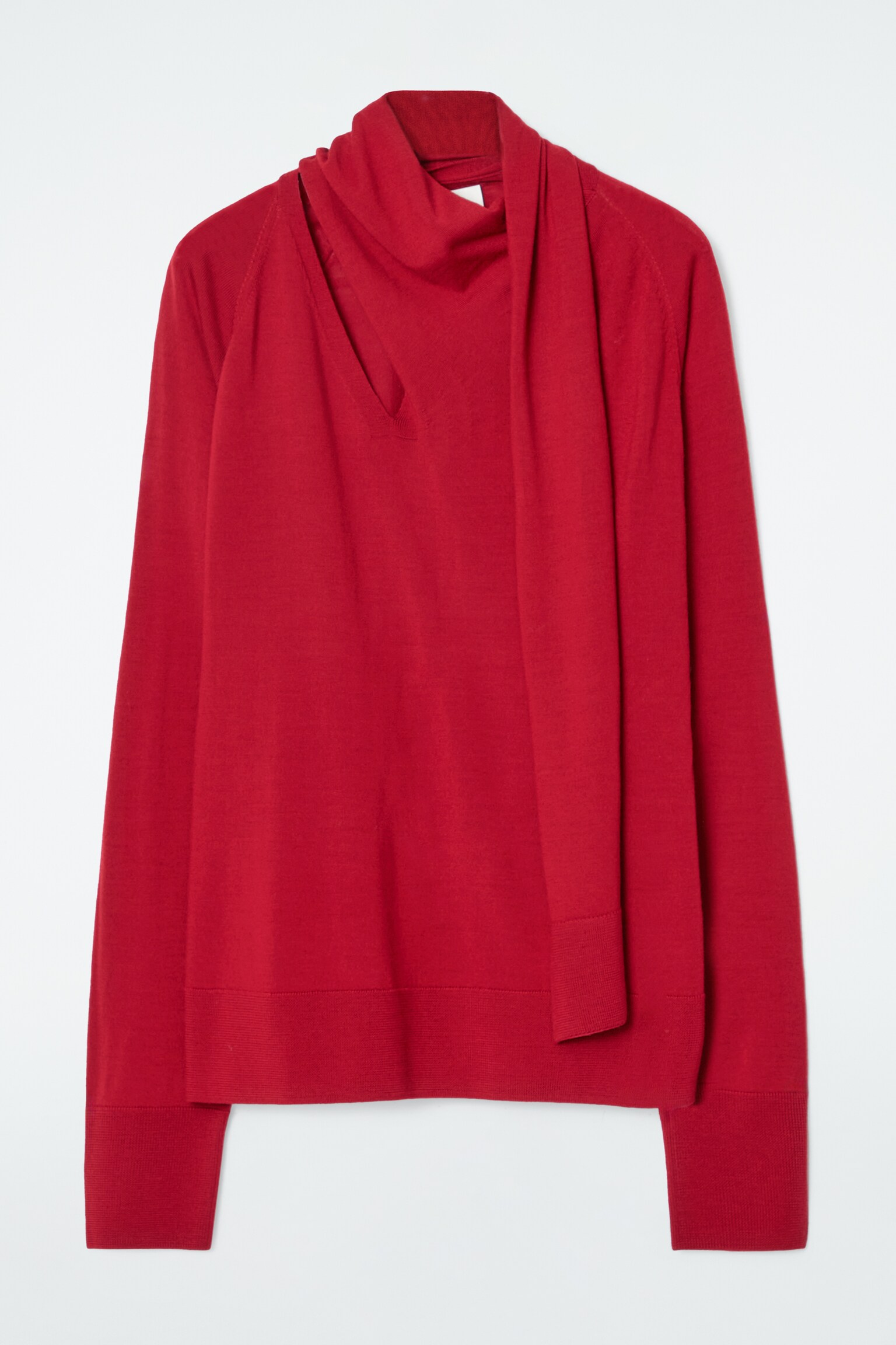 SCARF-DETAIL WOOL TURTLENECK JUMPER - RED/BLACK - 1