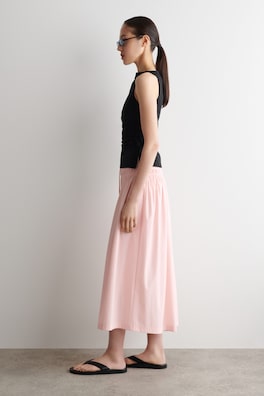 RUCHED-WAIST MIDI SKIRT — PINK 3