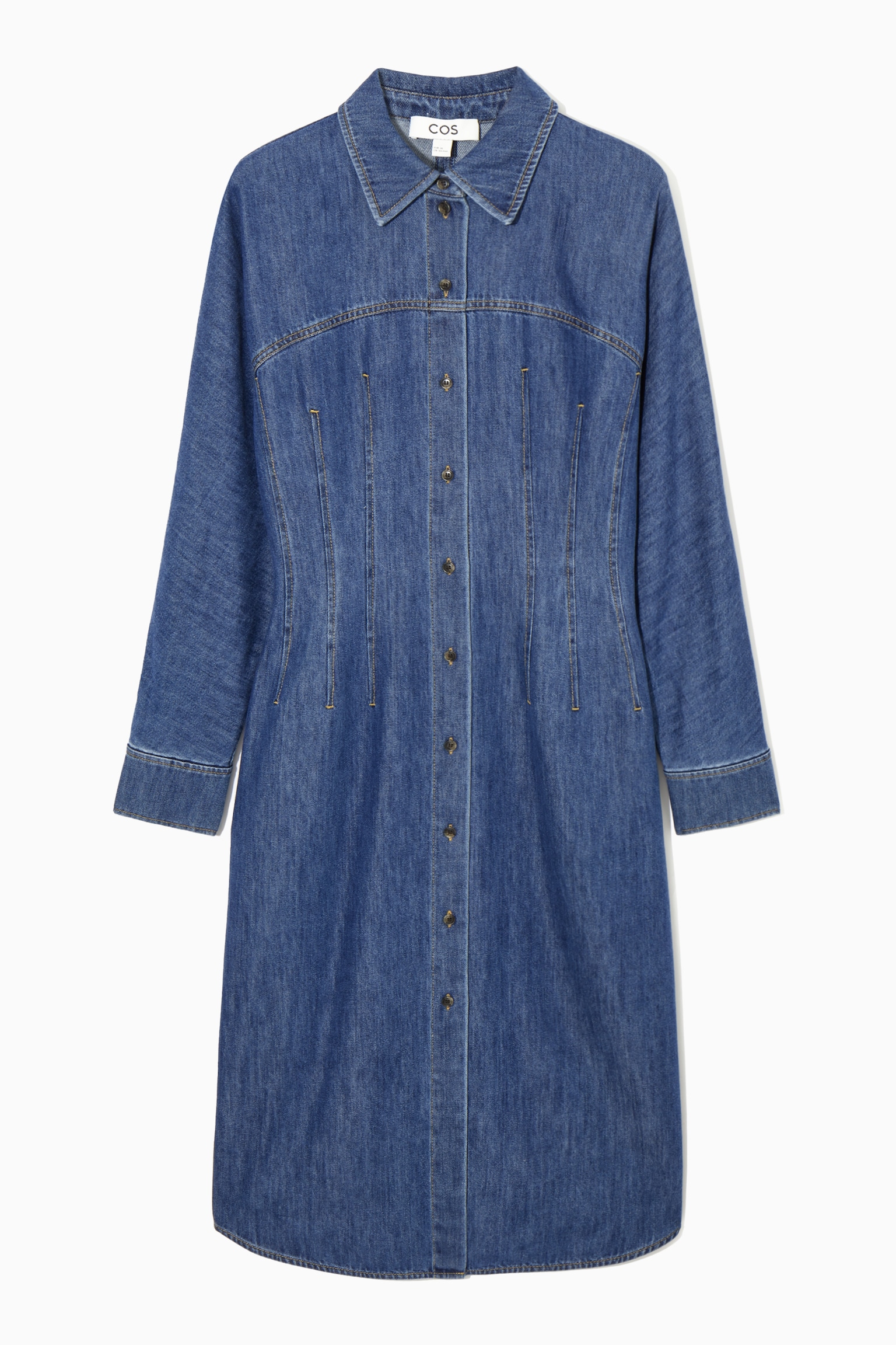 OVERSIZED WAISTED DENIM SHIRT DRESS - BLUE