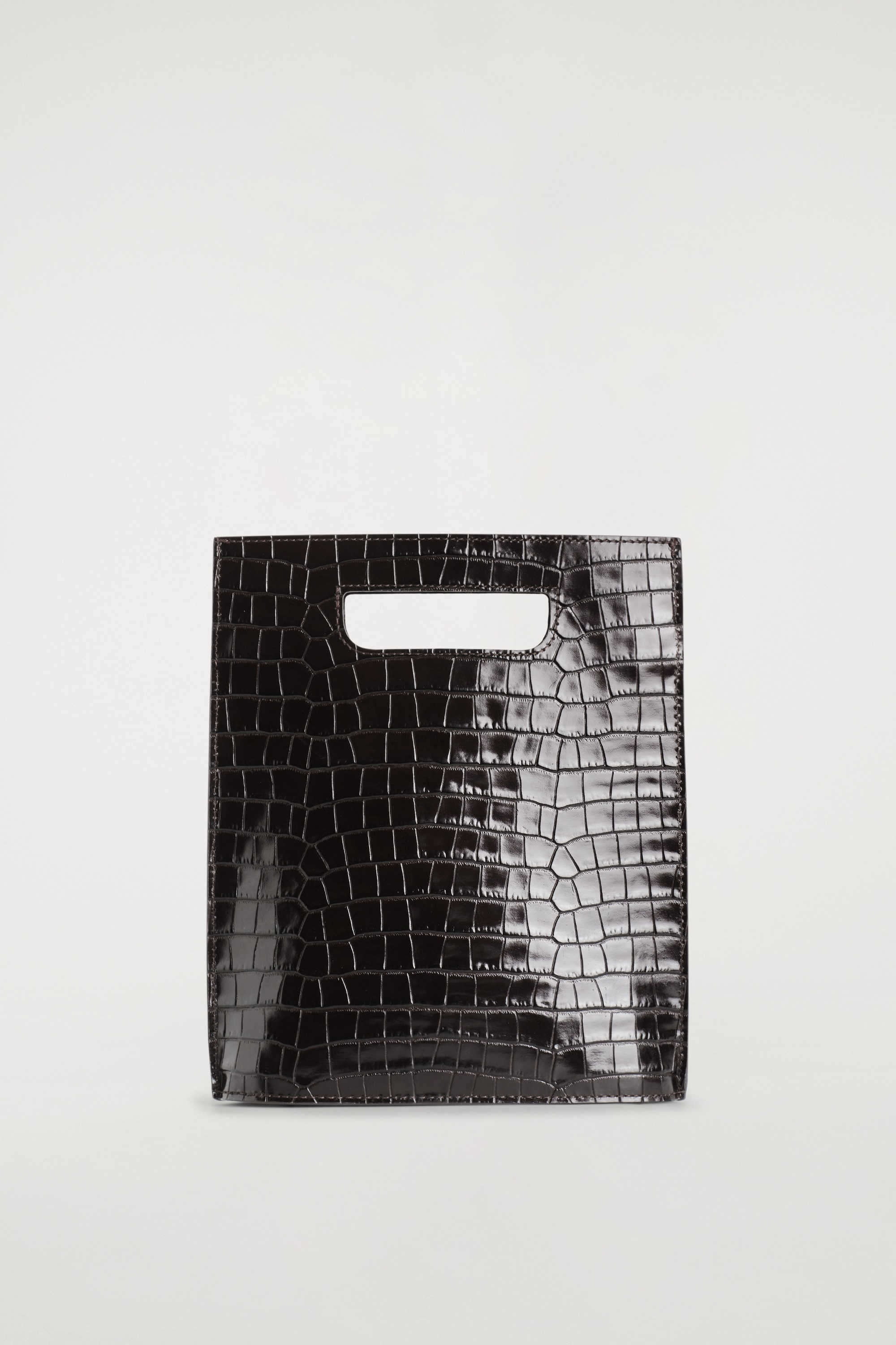 MINI SAC FOLIO - CUIR EMBOSSÉ CROCO - BRUN