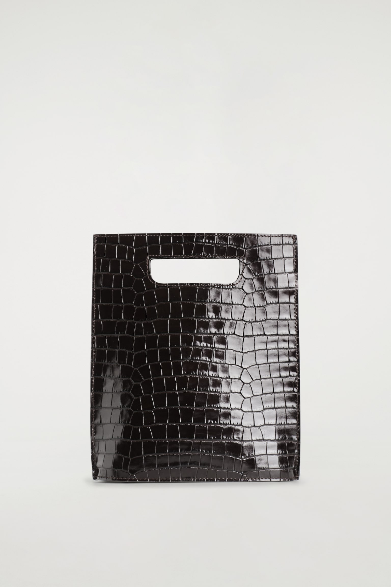 FOLIO MINI BAG - CROC-EMBOSSED LEATHER - BROWN - 2